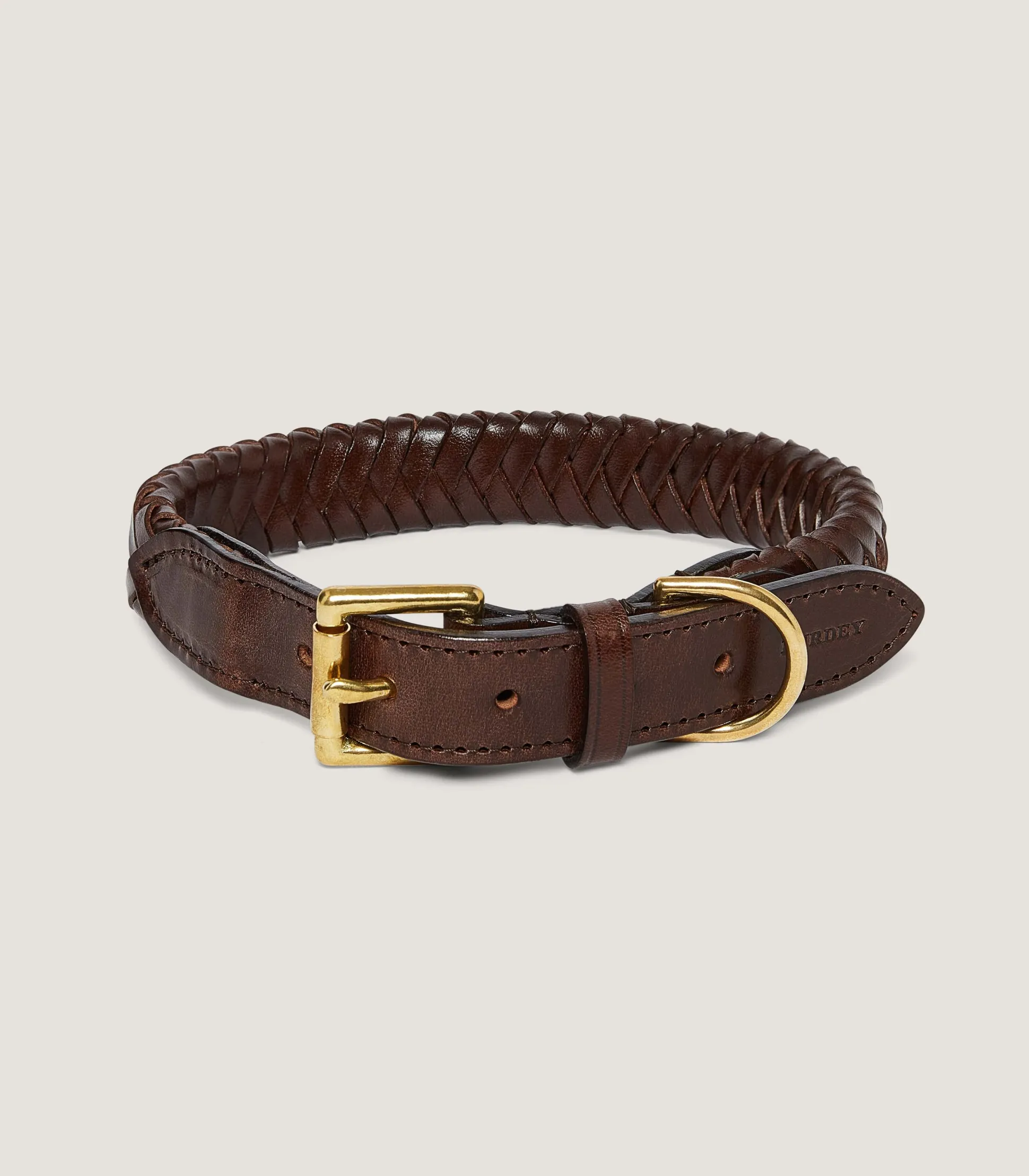 Purdey Braided Leather Dog Collar in Dark Brown