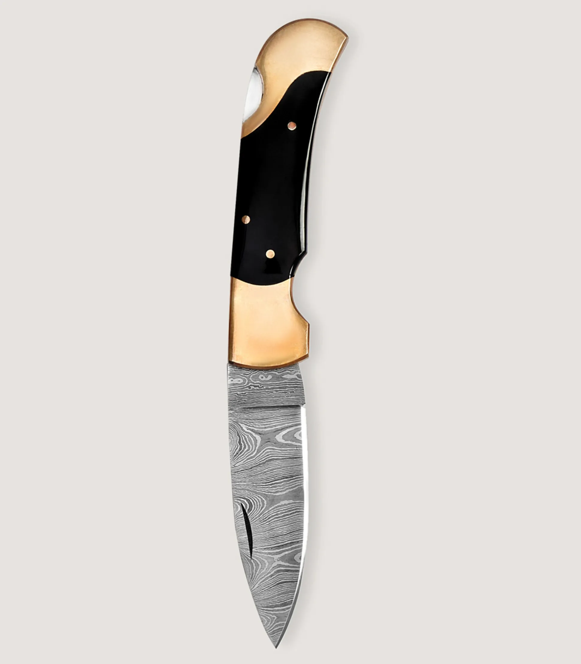 Purdey Damascus Folding Knife In Buffalo Horn