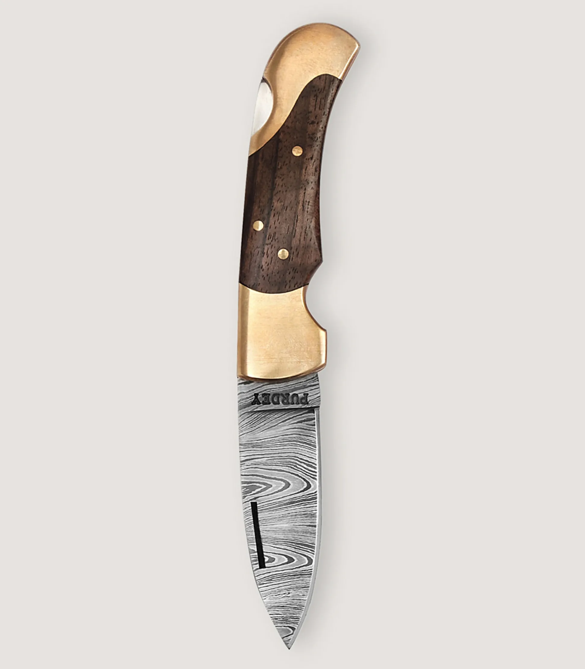 Purdey Damascus Folding Knife In Walnut