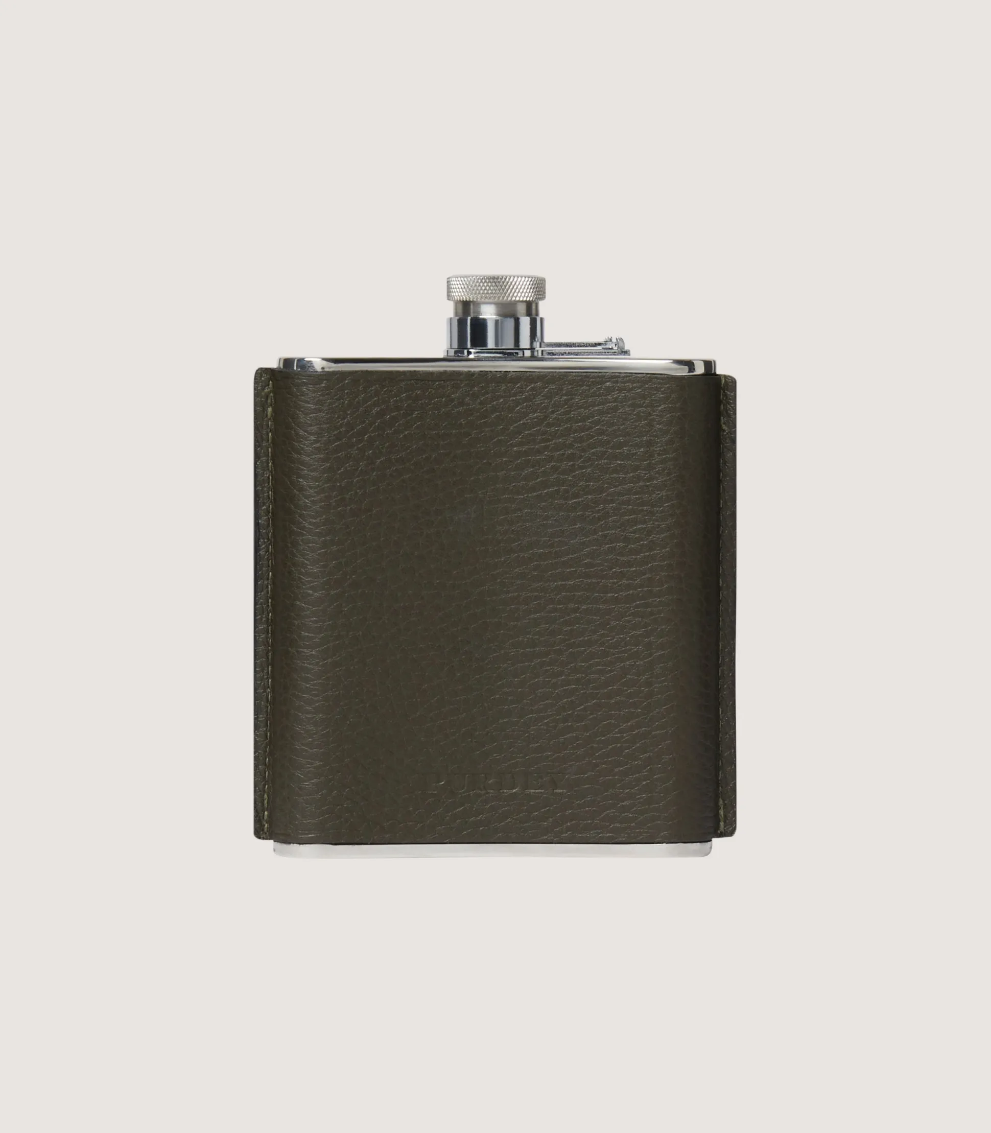 Purdey Grain Leather Hip Flask In Olive Green