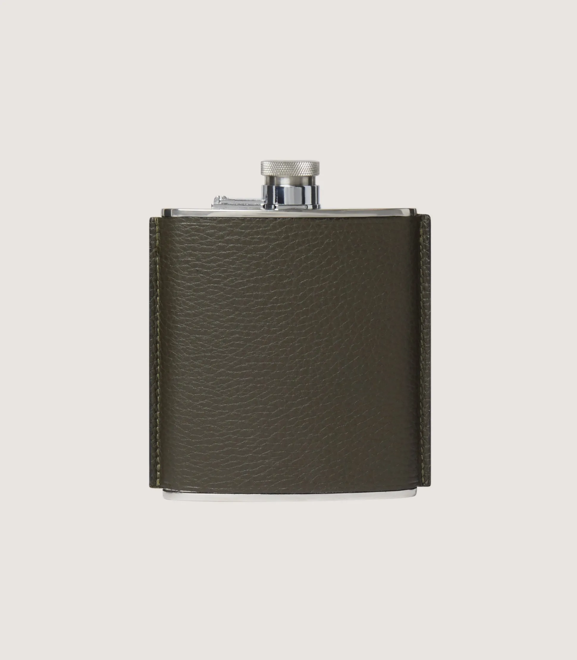 Purdey Grain Leather Hip Flask In Olive Green