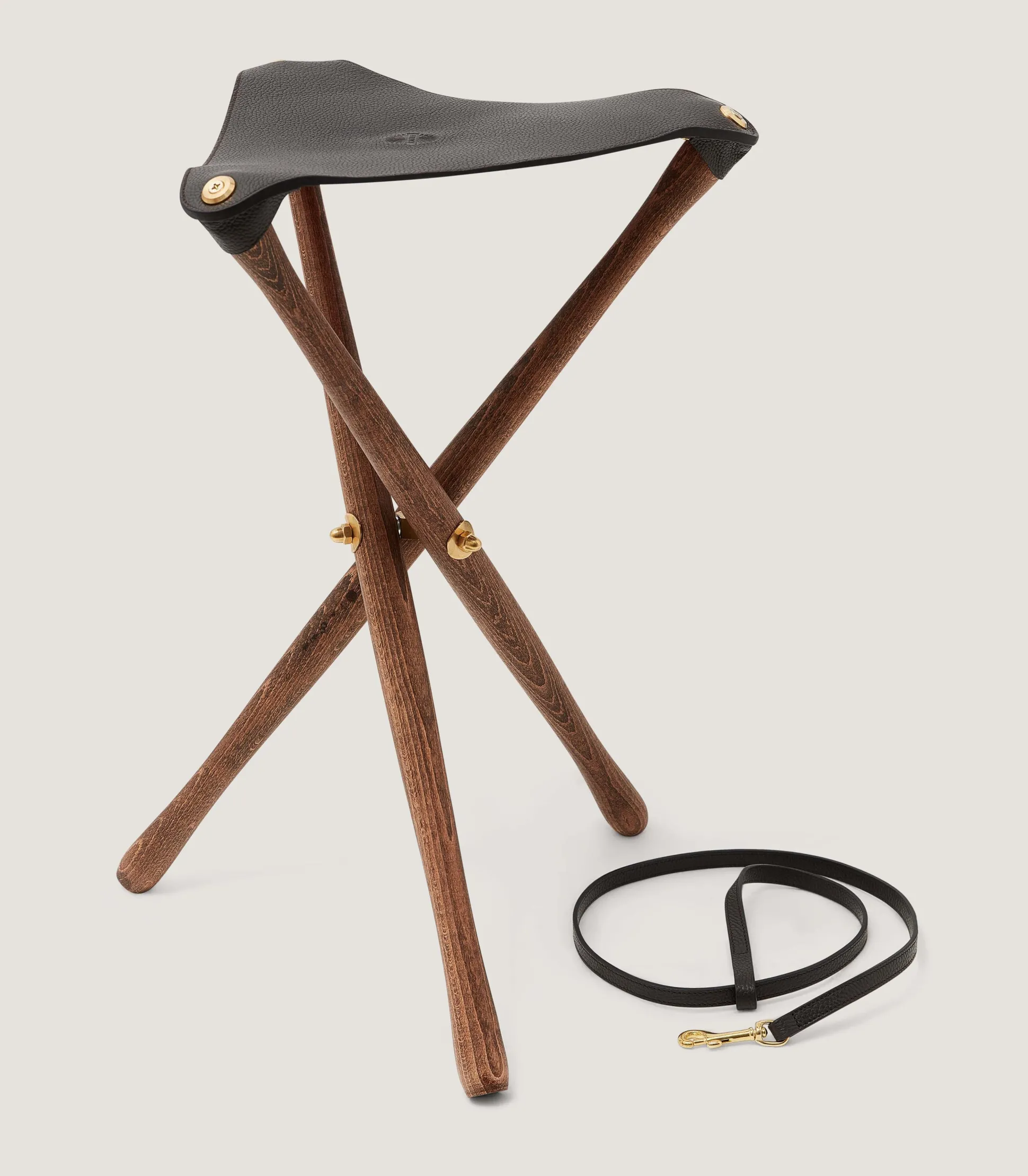 Purdey Grain Leather Tripod Seat In Dark Brown