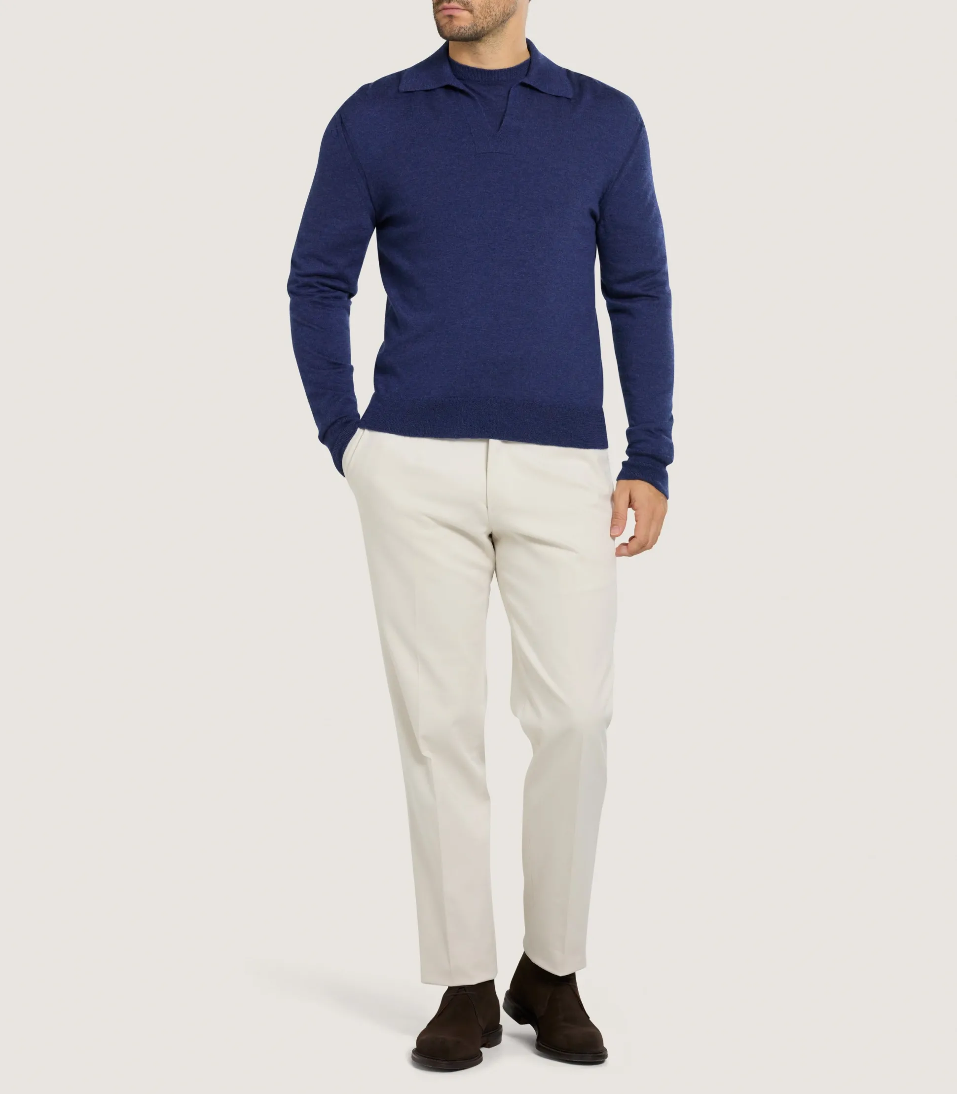 Purdey Men's Cashmere Duke Polo in Canvas Blue