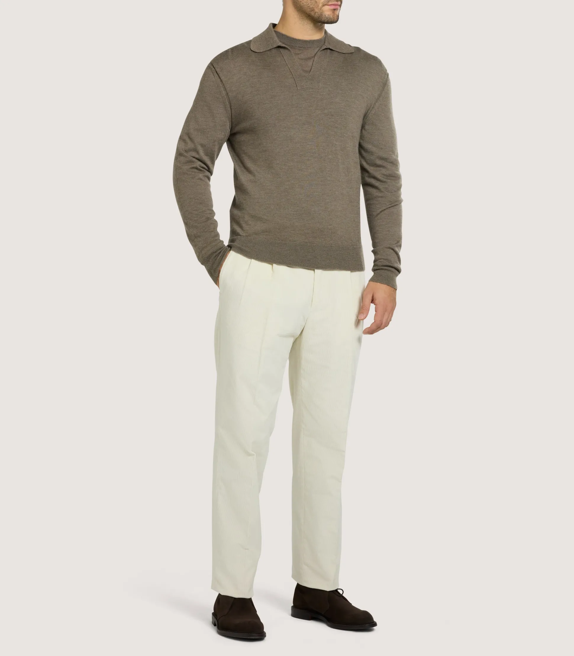 Purdey Men's Cashmere Duke Polo in Taupe