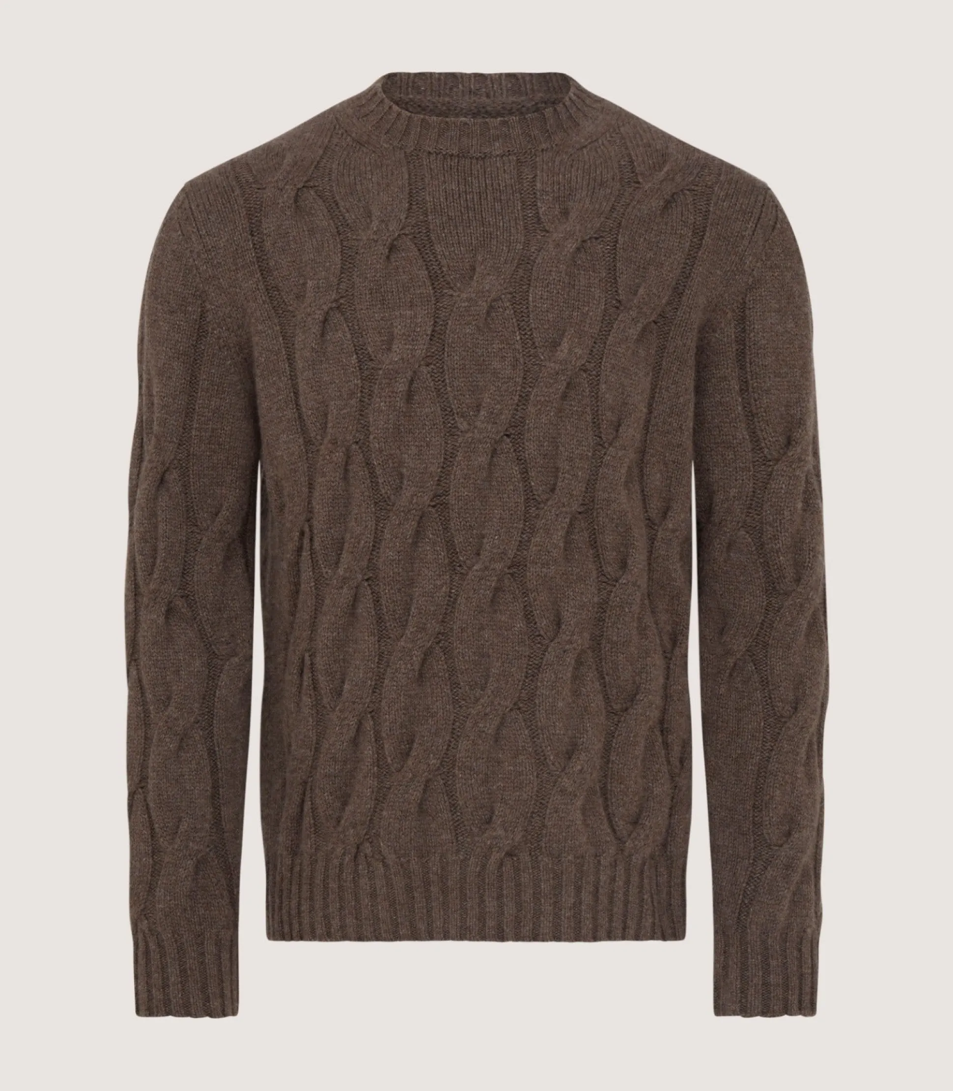 Purdey Men's Cashmere Loch Cable Crew Neck Sweater In Dark Taupe