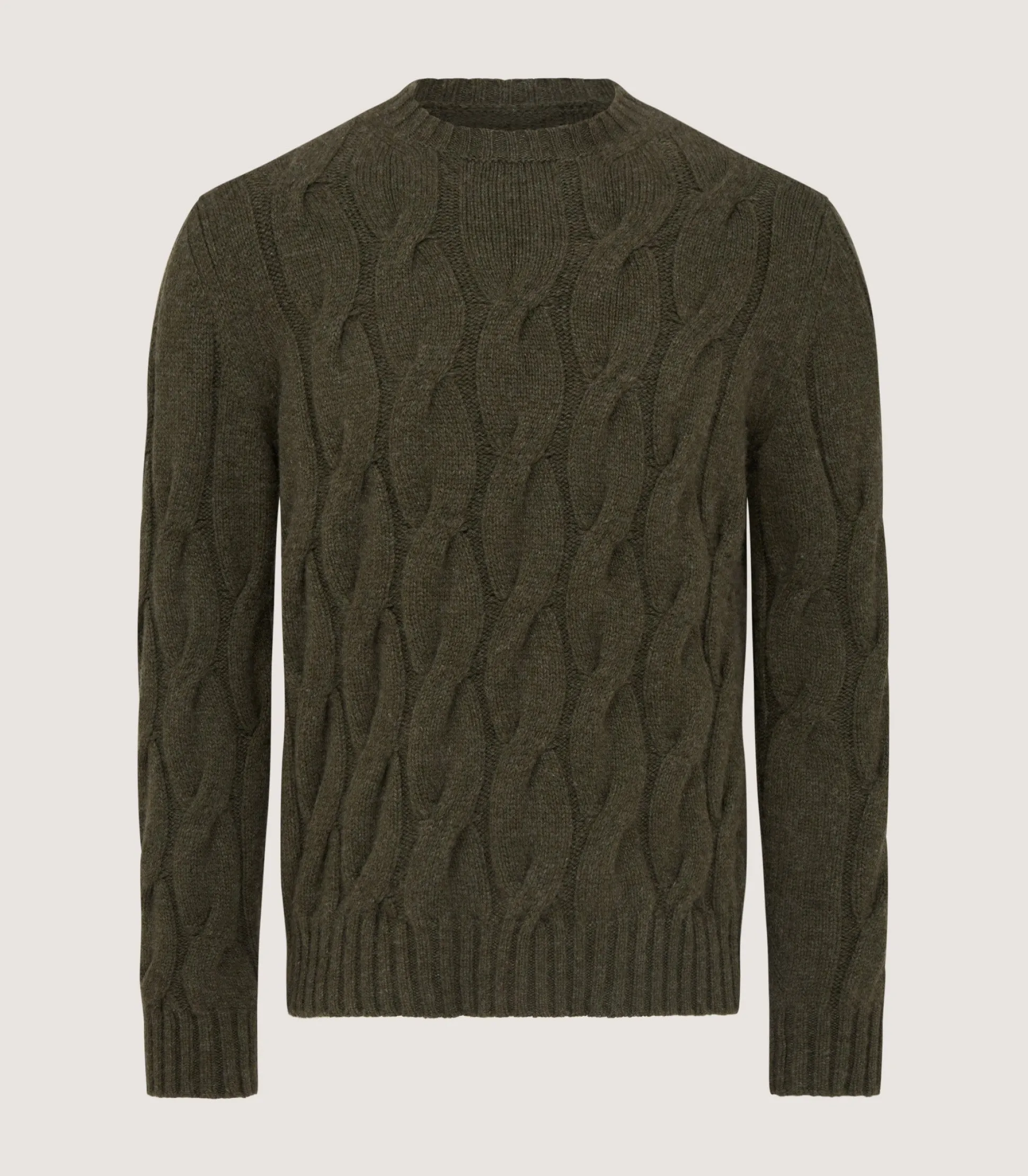 Purdey Men's Cashmere Loch Cable Crew Neck Sweater In Loden