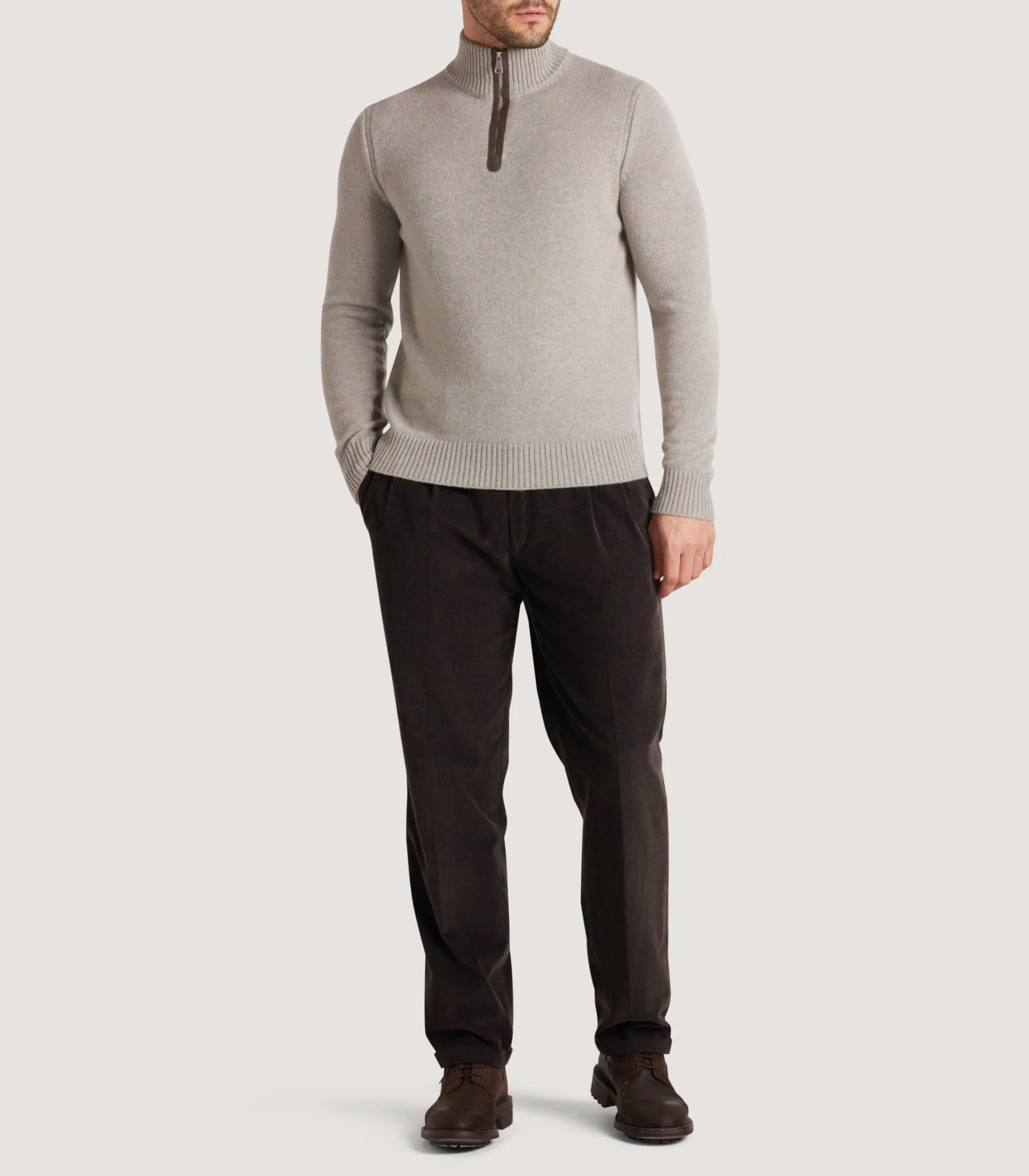 Purdey Men's Cashmere Quarter Zip Sweater in Pigeon