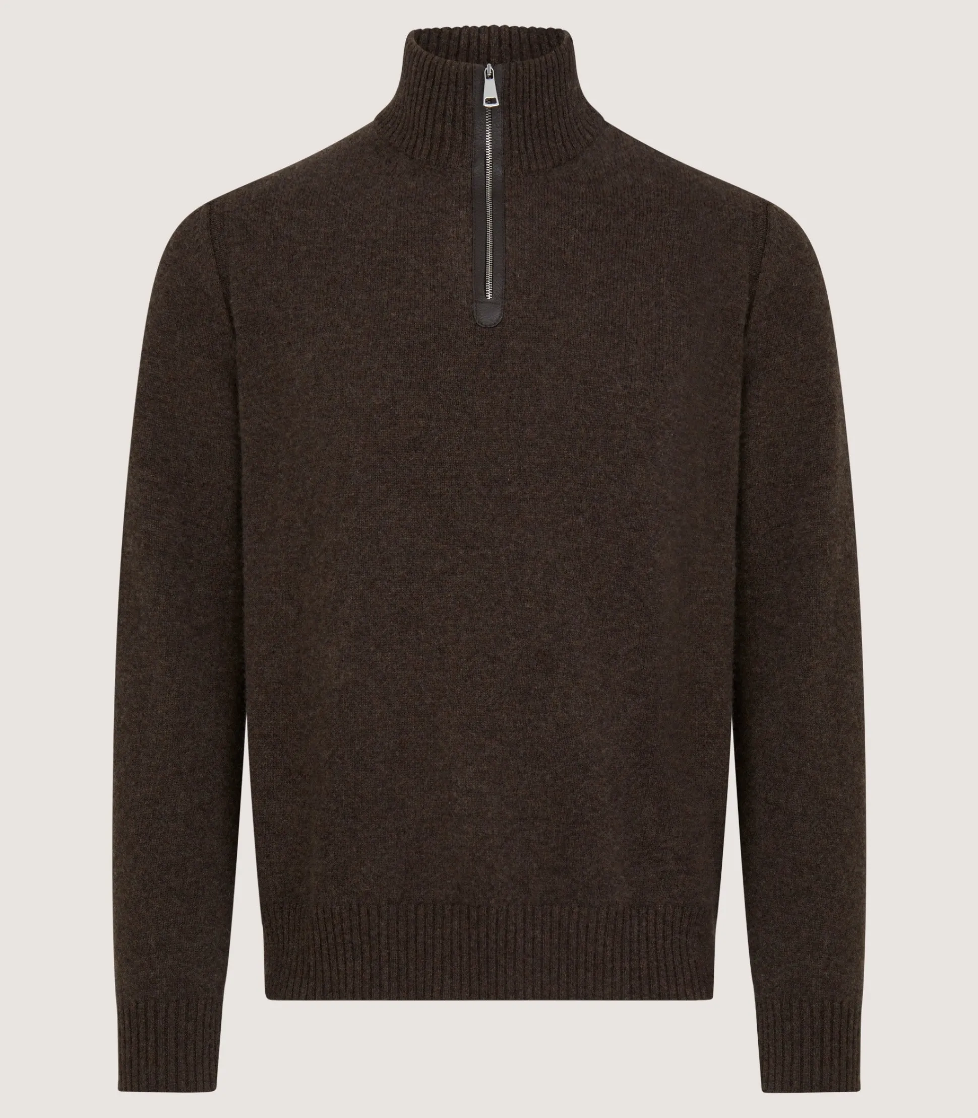 Purdey Men's Cashmere Quarter Zip Sweater in Walnut