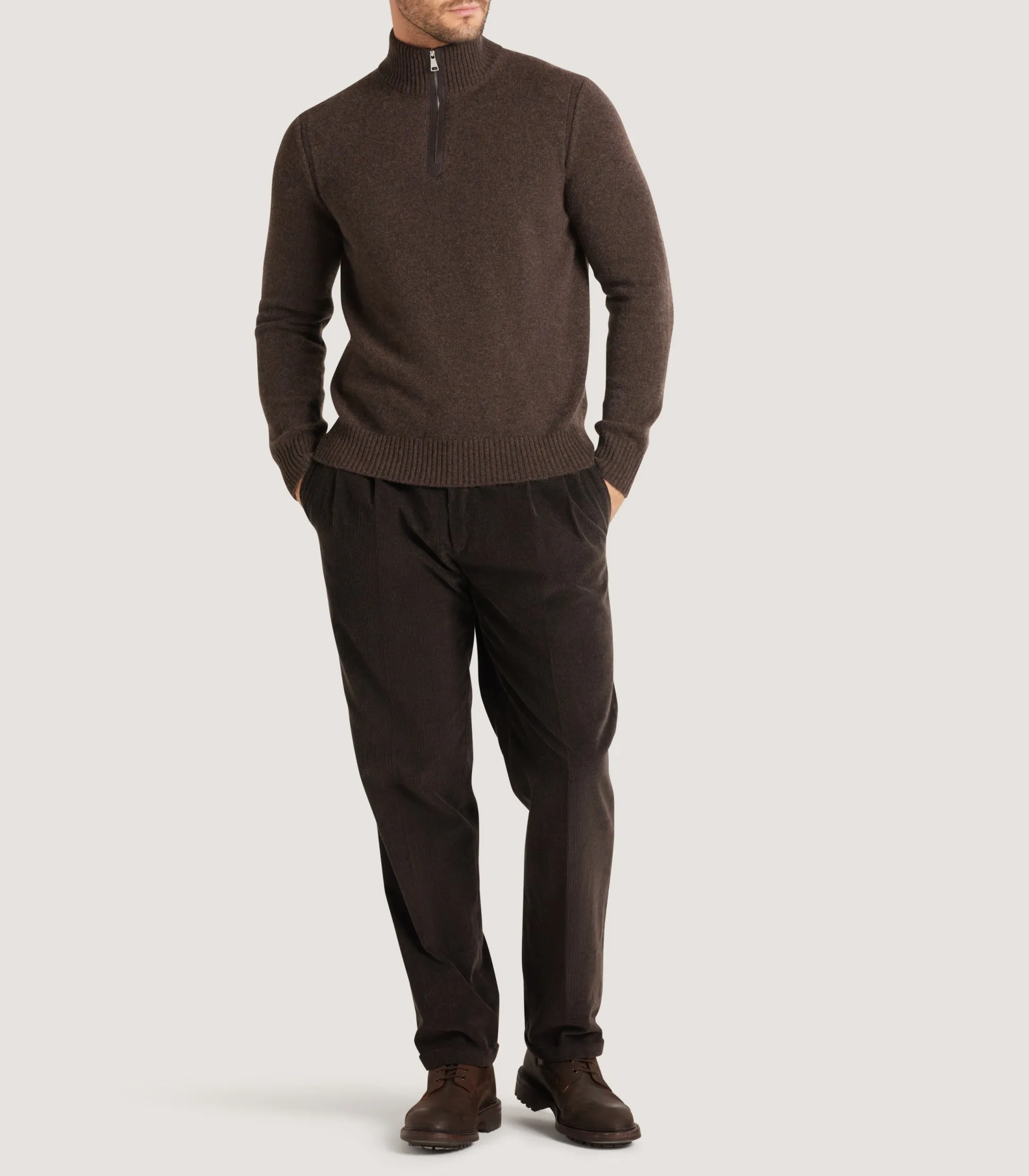 Purdey Men's Cashmere Quarter Zip Sweater in Walnut