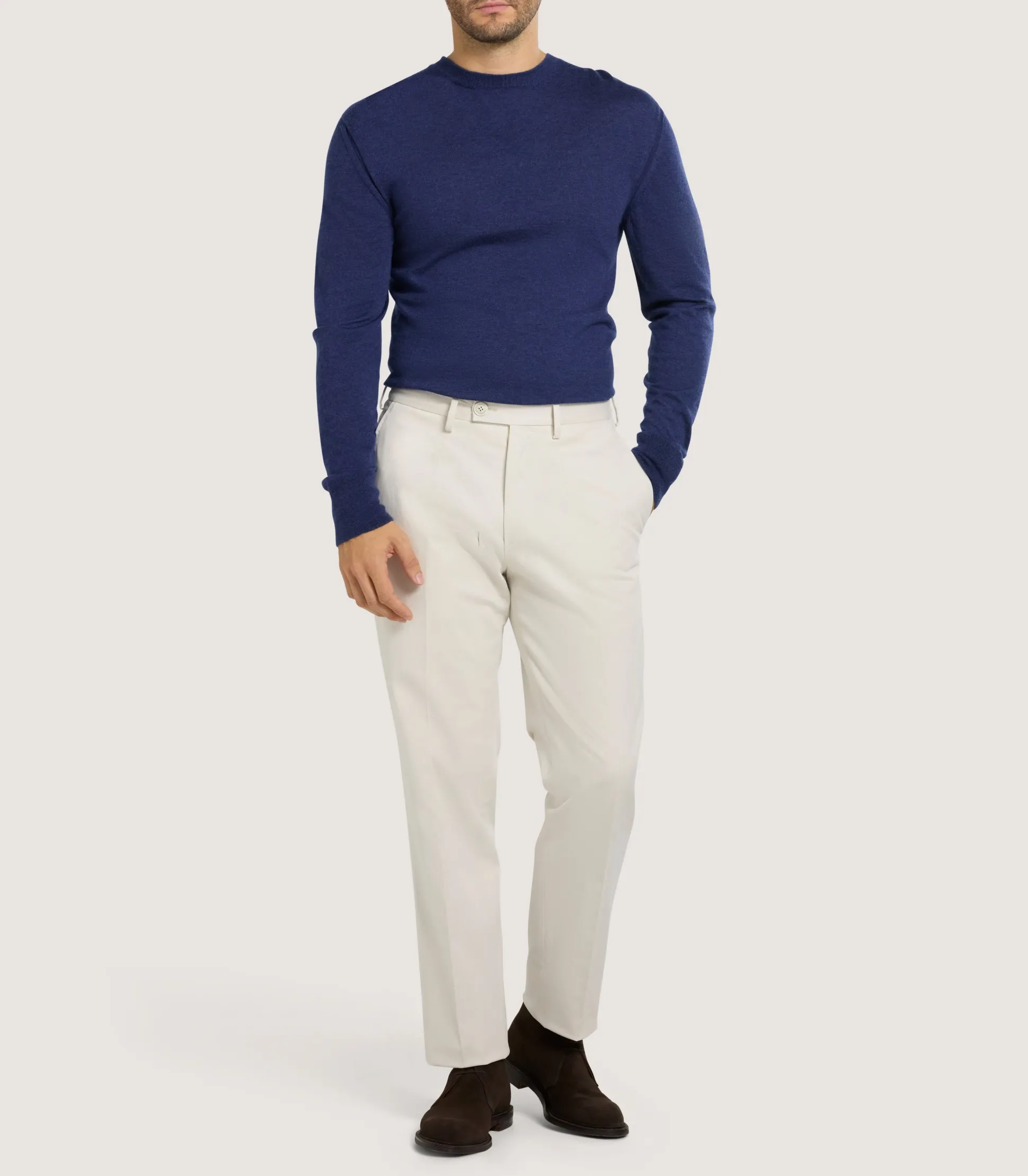 Purdey Men's Cashmere Seamless Crew Neck in Canvas Blue