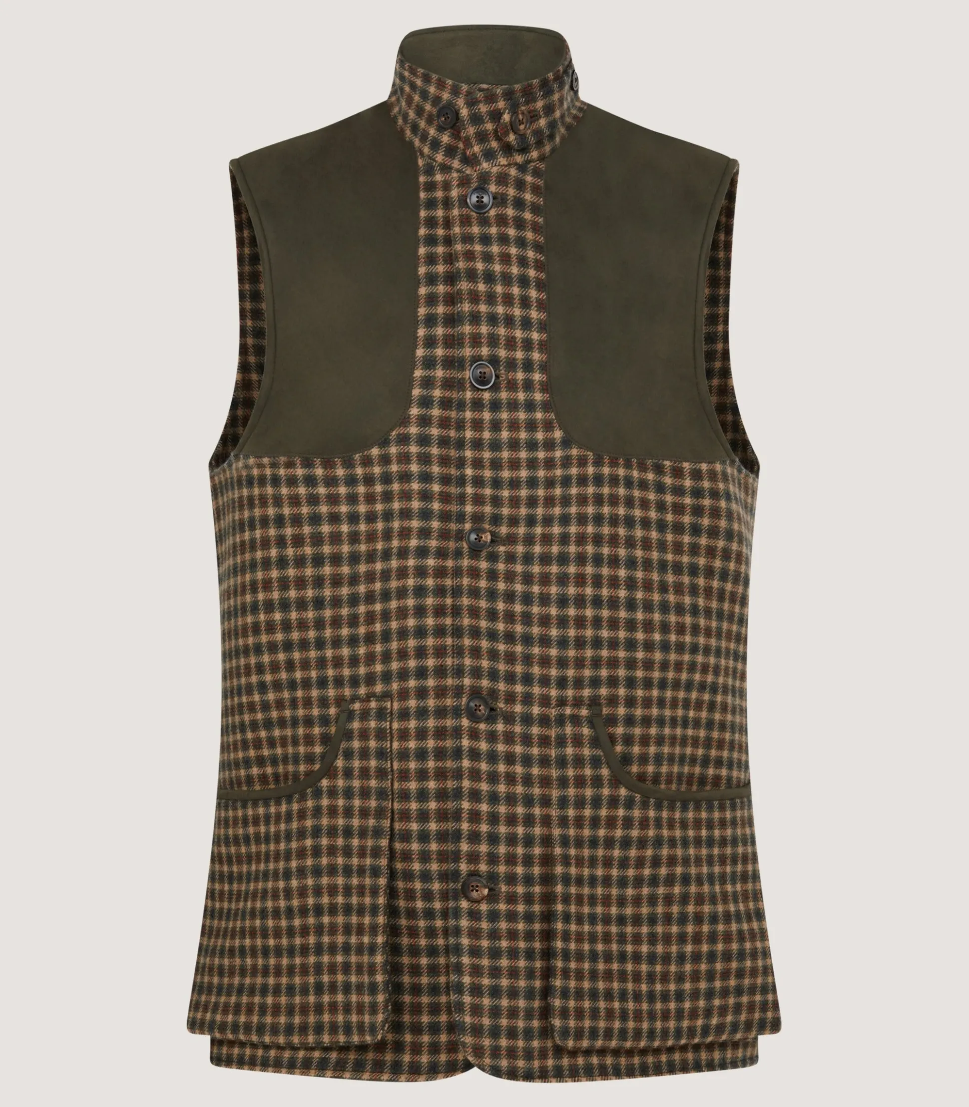 Purdey Men's Cashmere Tweed High Collar Sporting Vest in Langshaw