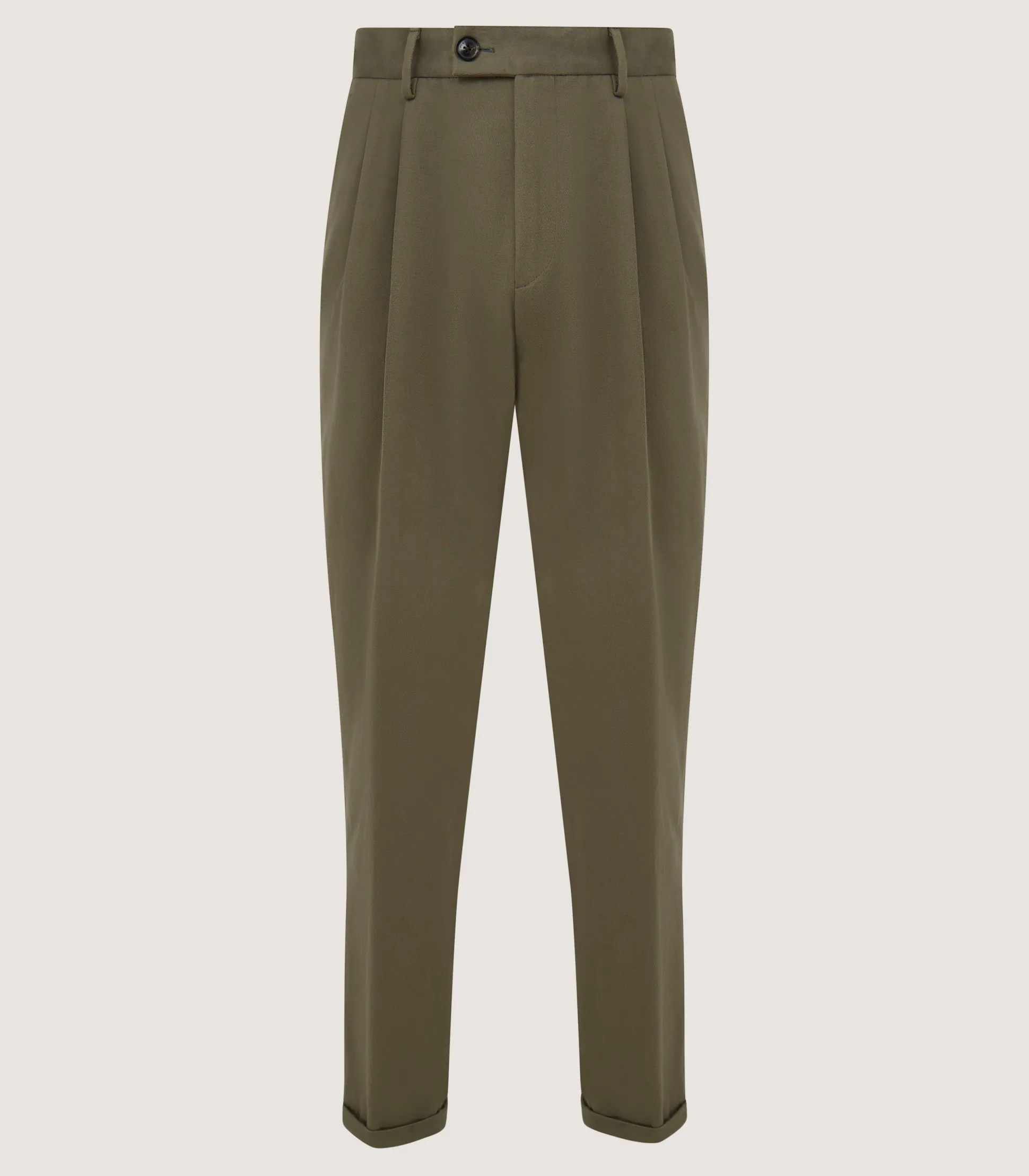 Purdey Men's Dark Olive Cotton Dart Front Trousers