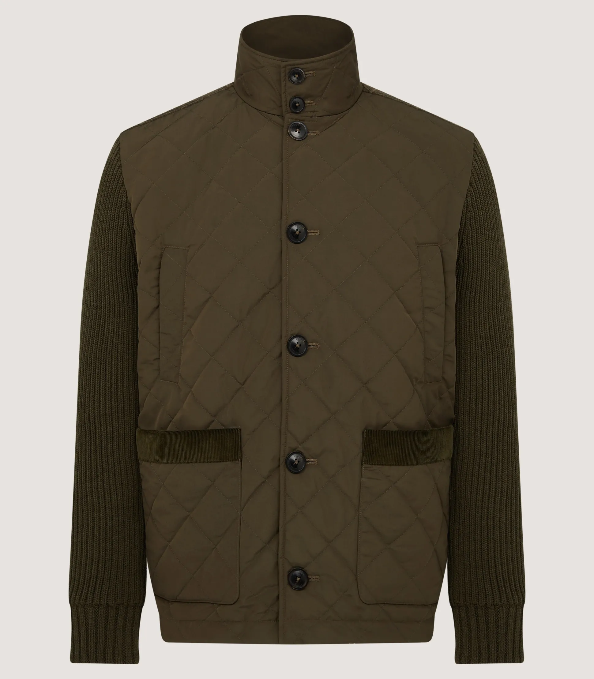 Purdey Men's Devonshire Nylon Quilted Zip Front Cardigan in Loden