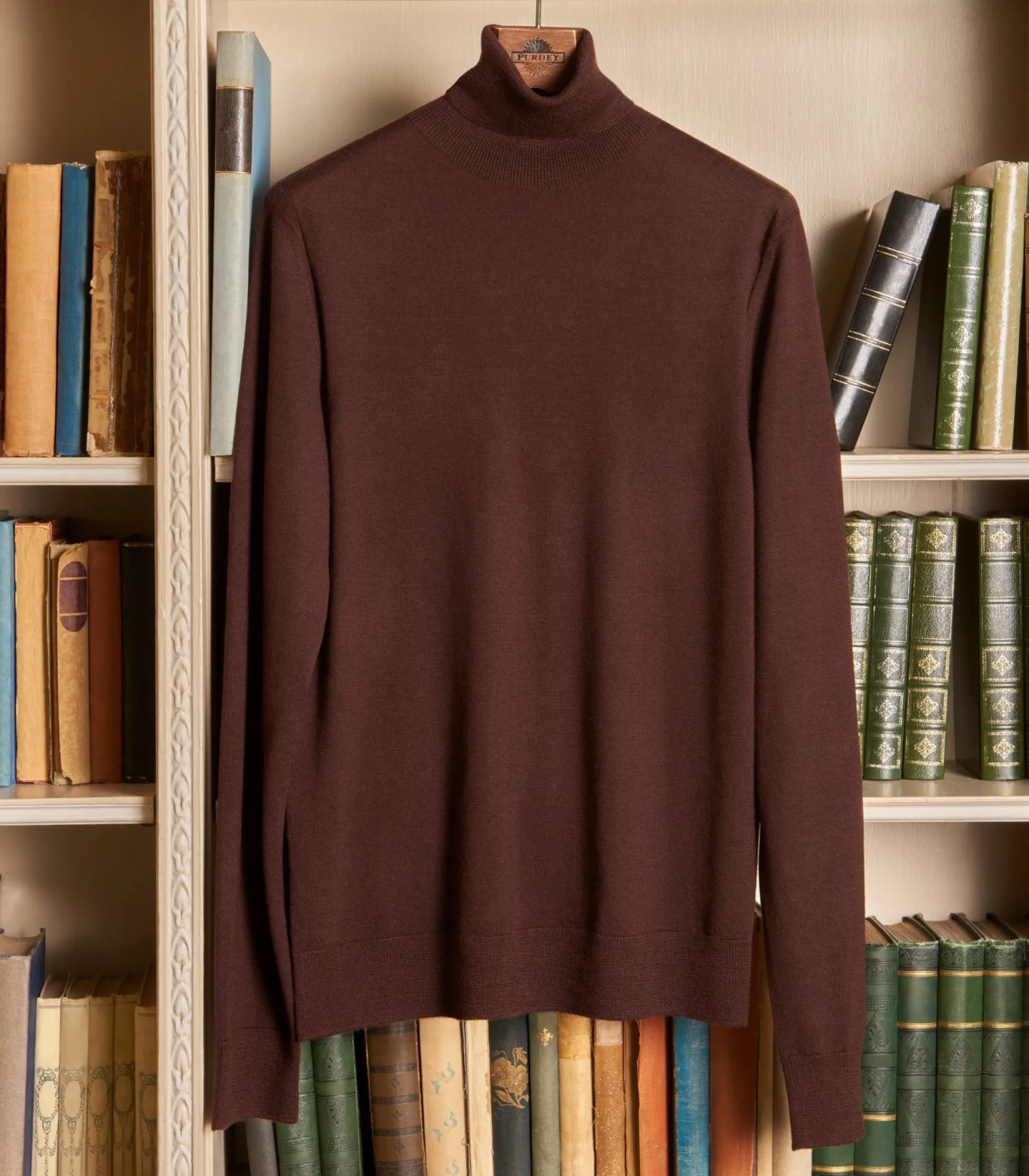 Purdey Men's Extra Fine Worsted Cashmere Seamless Turtleneck In Dark Umber