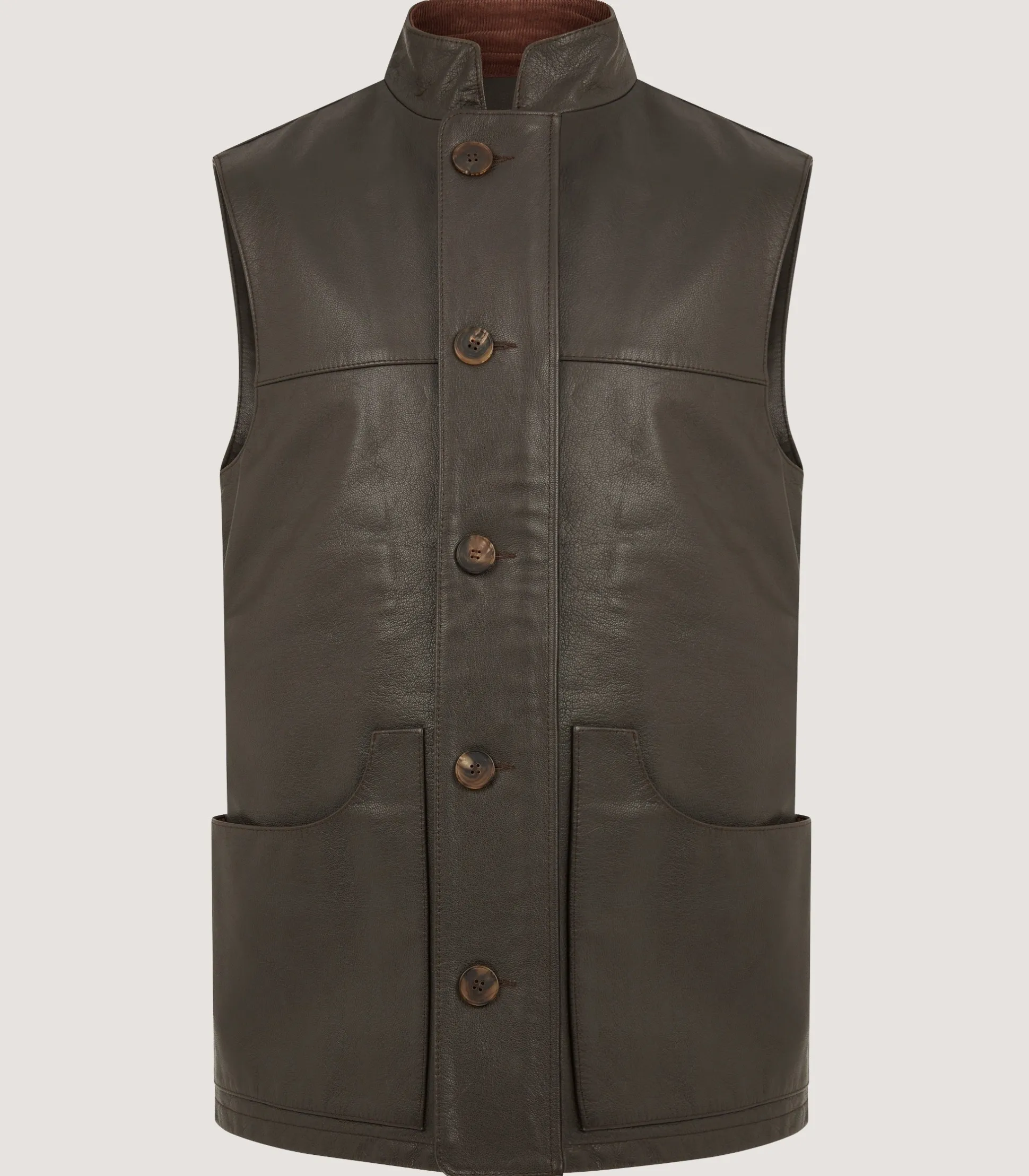 Purdey Men's High Collar Leather Sporting Vest In Brown