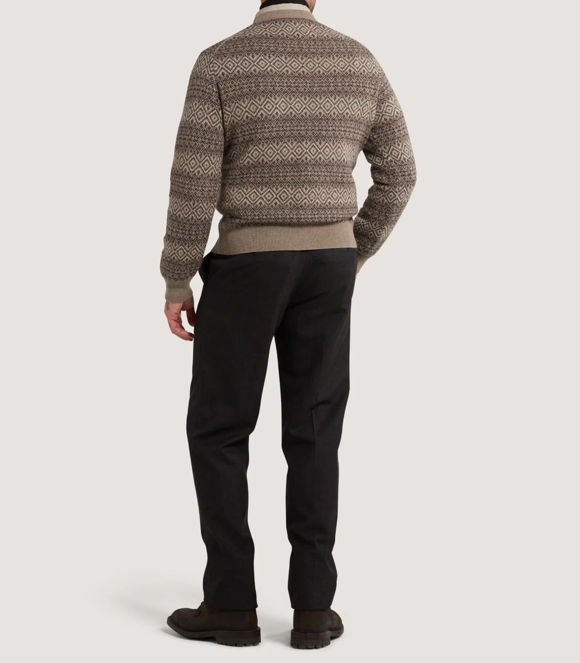 Purdey Men's Kirk Cashmere Fair Isle Crew Neck Jumper in Antler