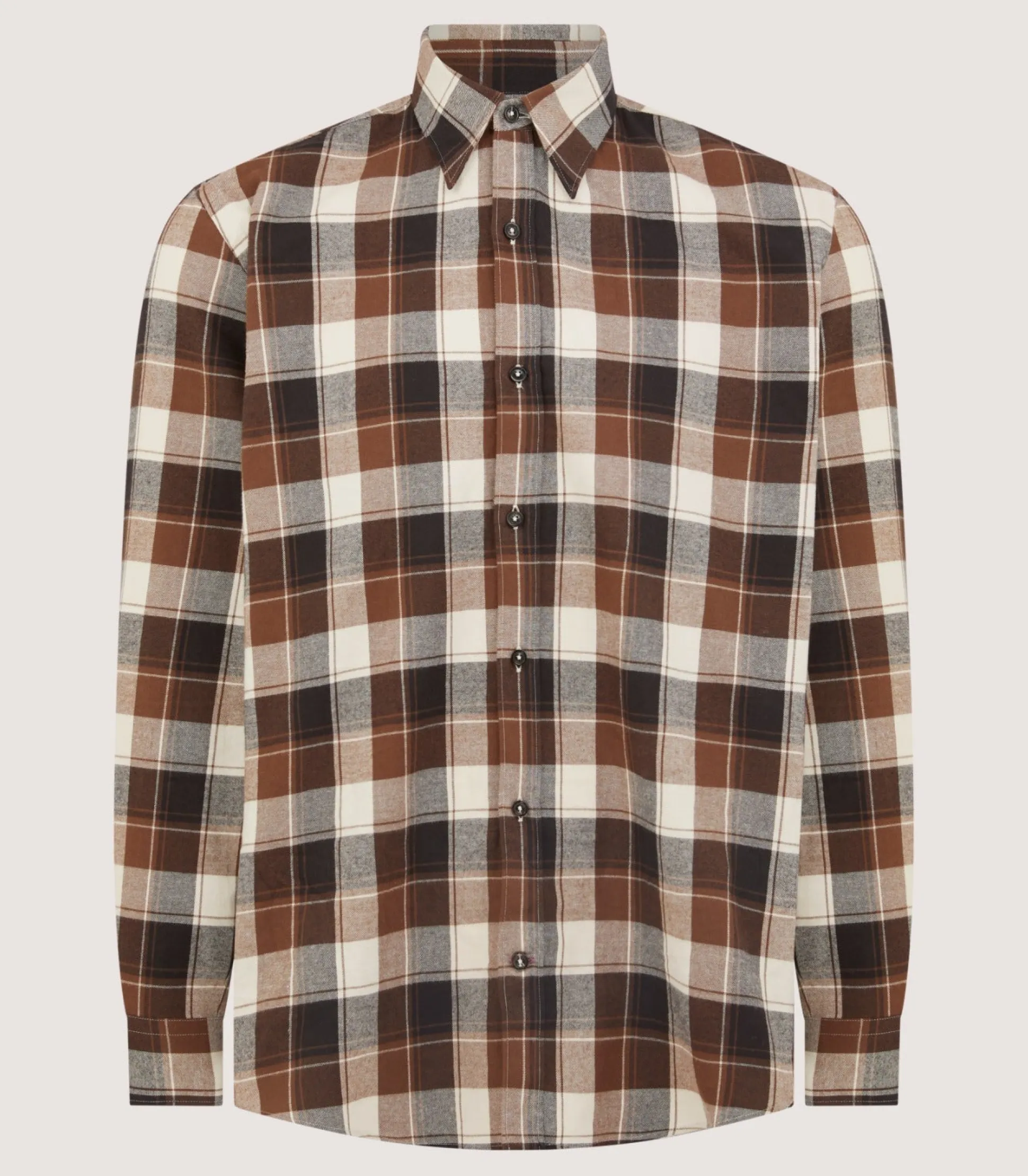 Purdey Men's Large Flannel Check Shirt in Walnut