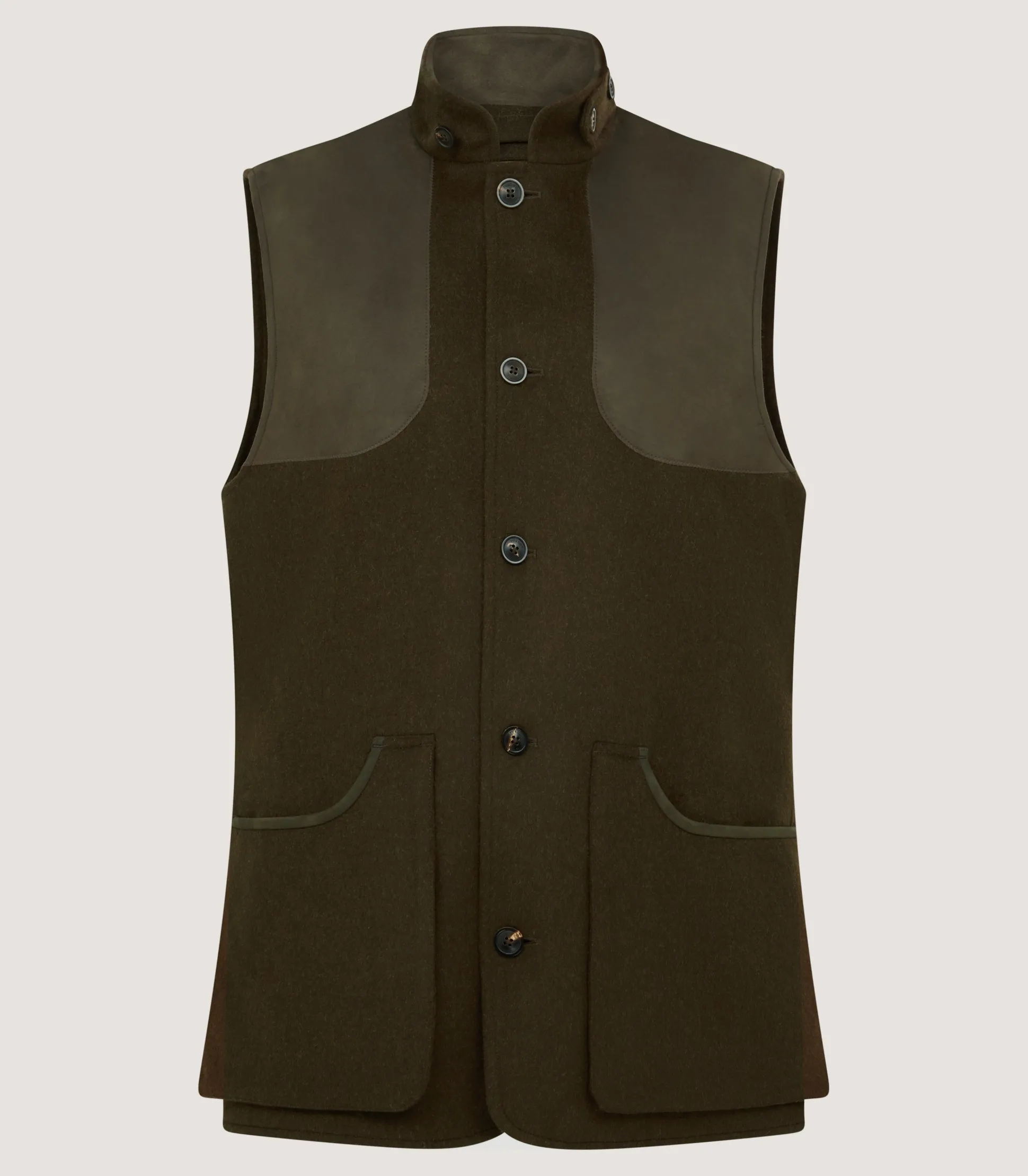 Purdey Men's Loden High Collar Sporting Vest in Loden