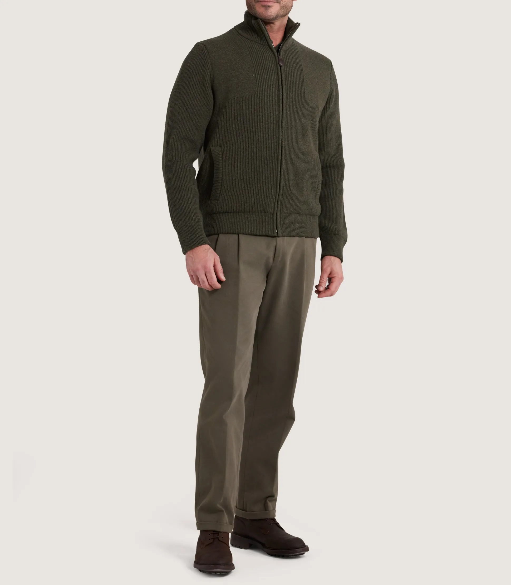 Purdey Men's Orkney Zip Front Cardigan in Loden