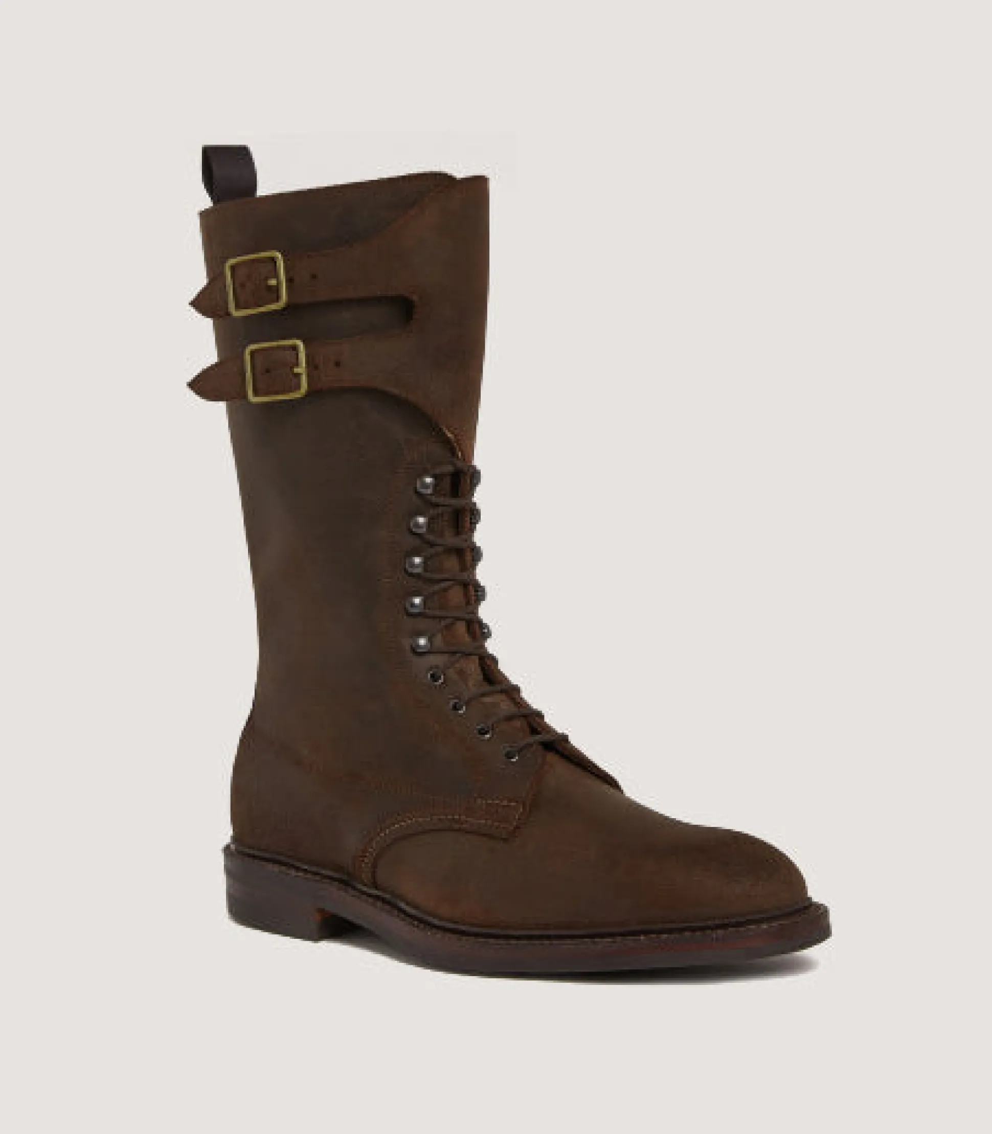 Purdey Men's Rough Out Nubuck Twin Strap Boot With Ridgeway Sole In Dark Brown