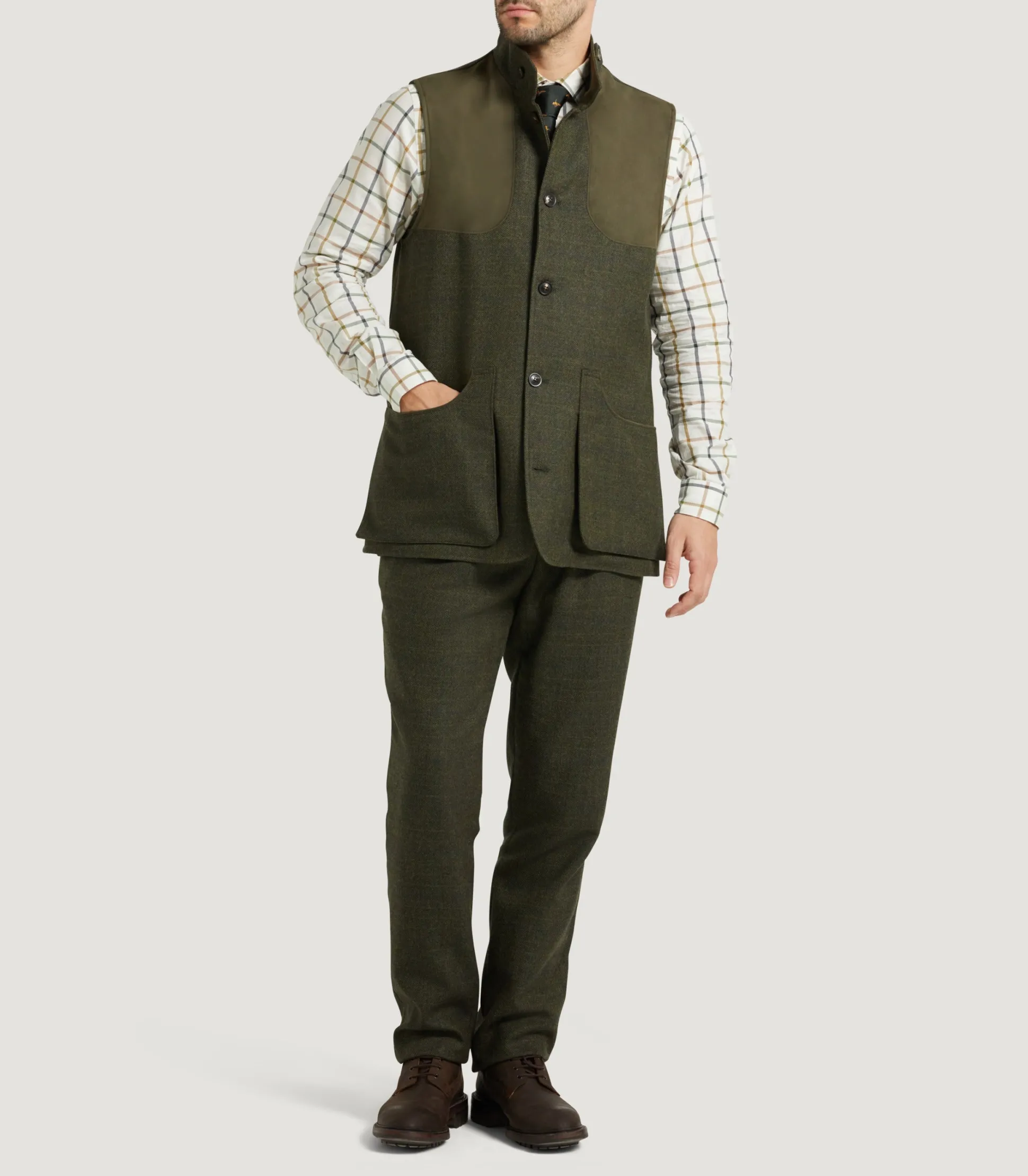 Purdey Men's Technical Tweed High Collar Sporting Vest In Strathbeg