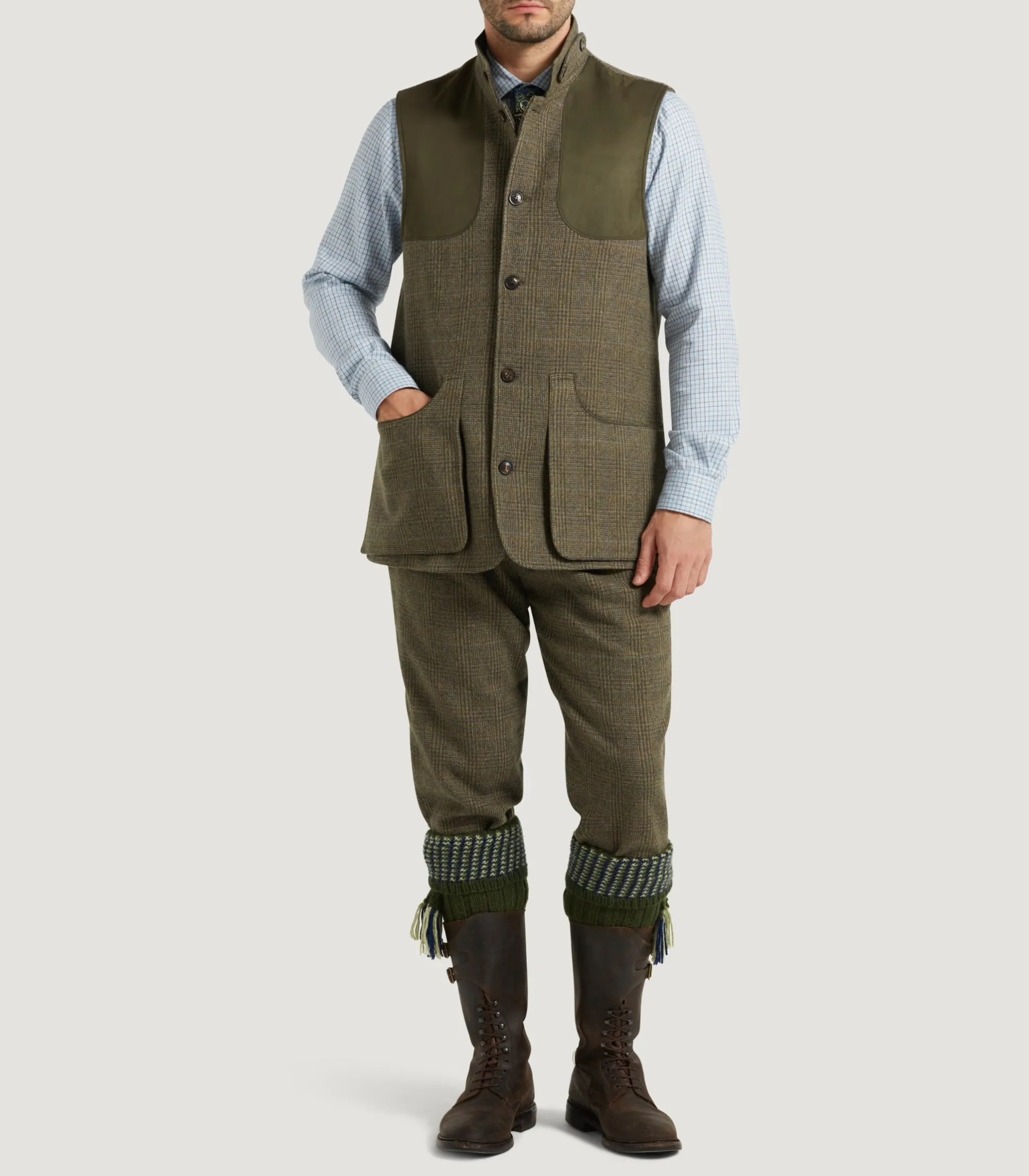 Purdey Men's Tweed High Collar Sporting Vest In Morlich