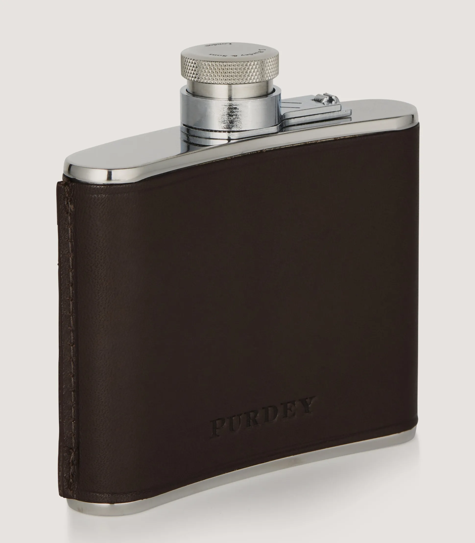 Purdey 4oz Leather Flask In Dark Brown