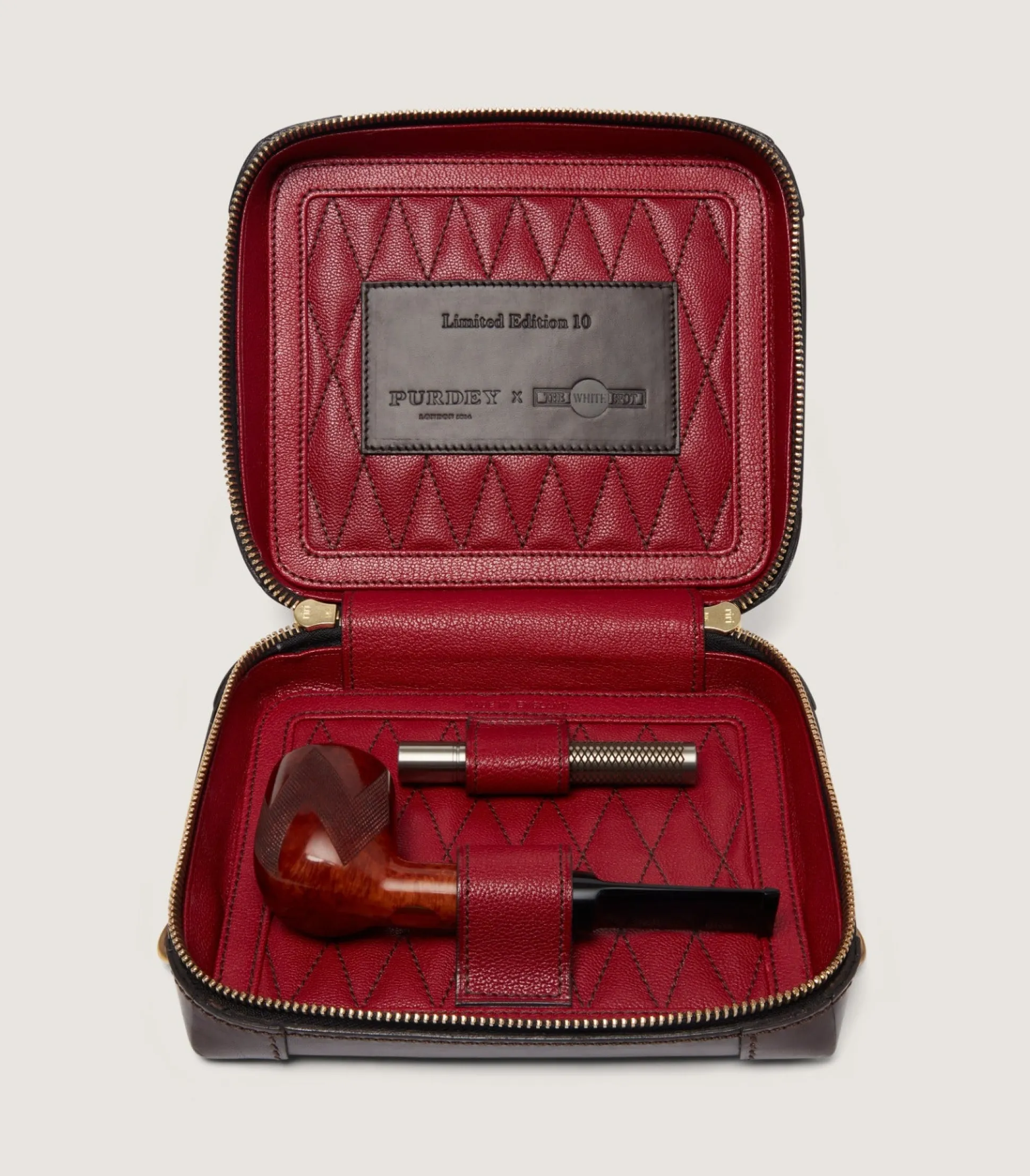 Purdey X White Spot Walnut Pipe with Leather Case