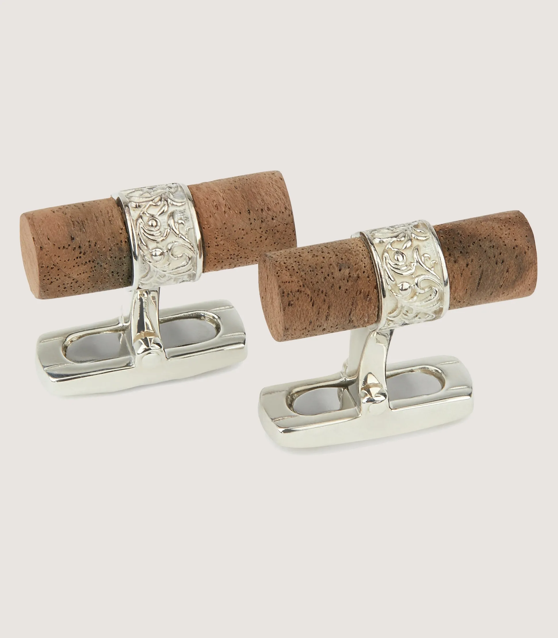 Purdey Silver Scroll Walnut Bar Cufflinks In Silver