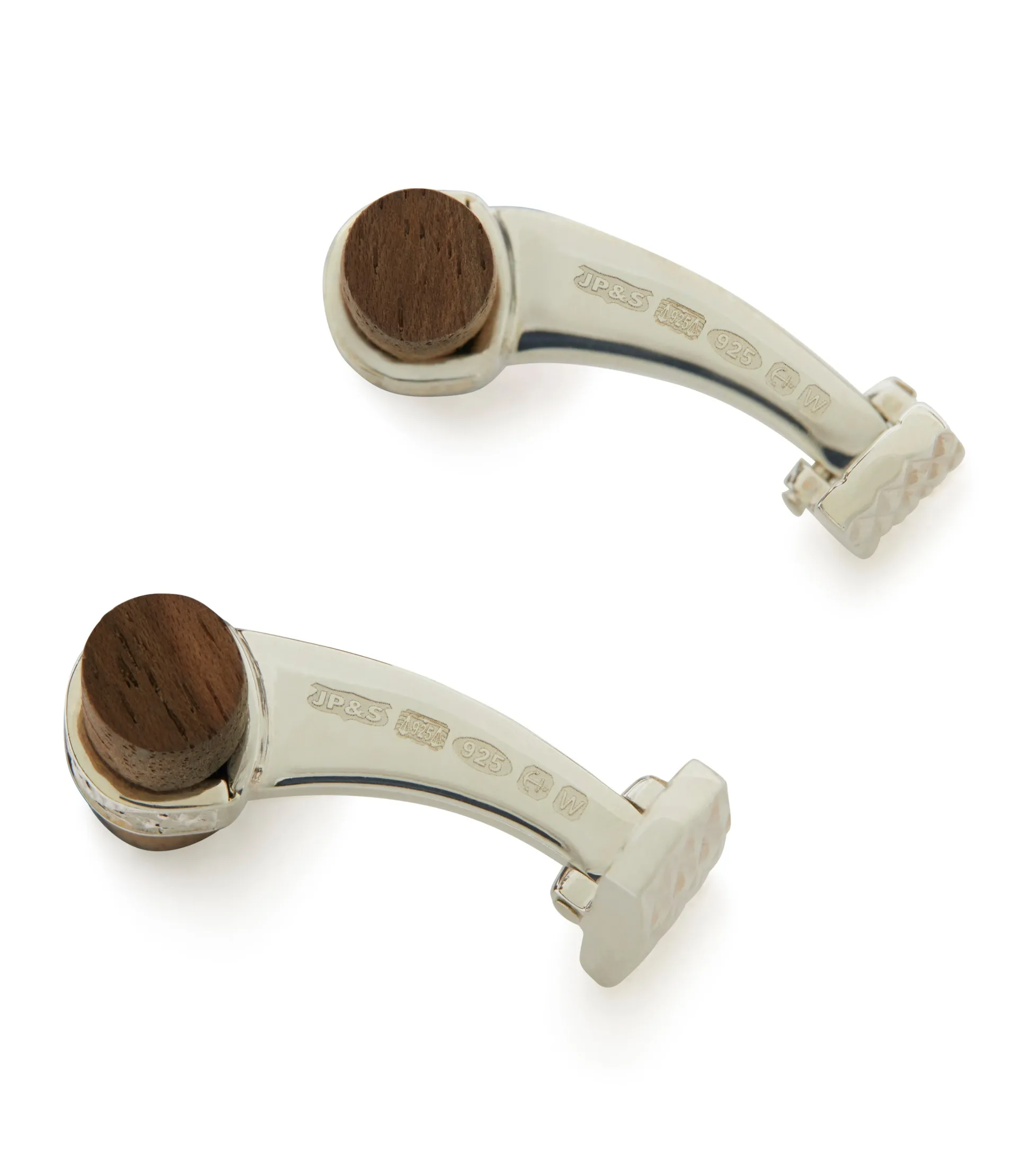 Purdey Silver Scroll Walnut Bar Cufflinks In Silver