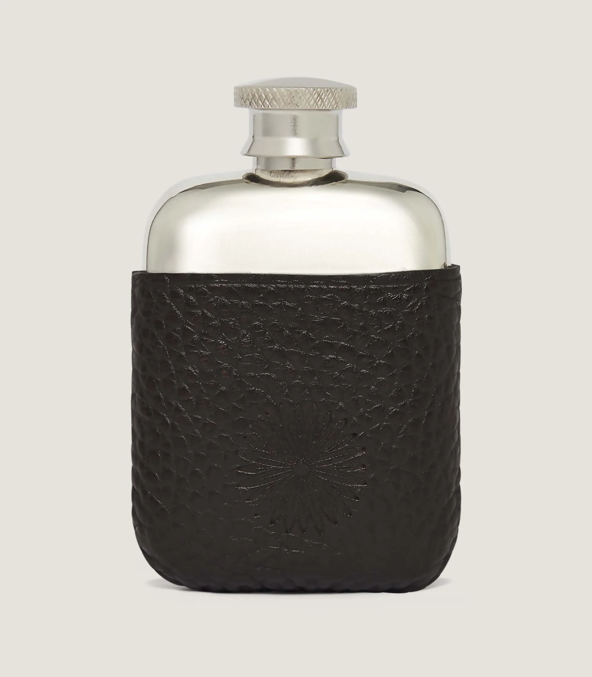 Purdey Small Leather Covered Flask in Dark Brown