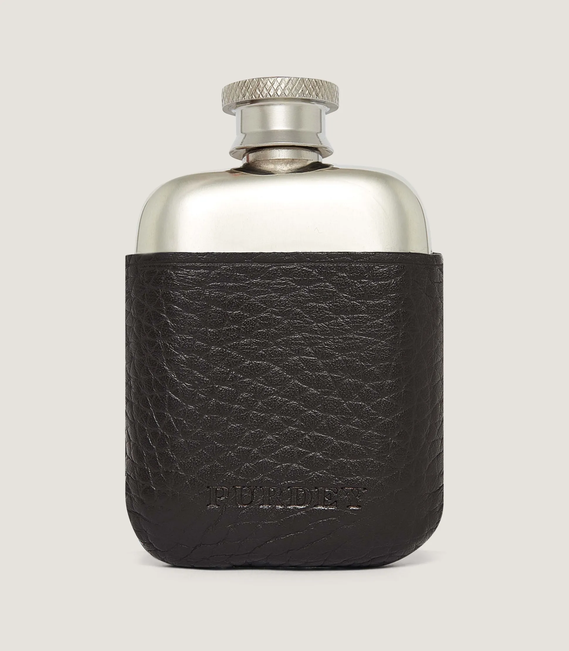 Purdey Small Leather Covered Flask in Dark Brown