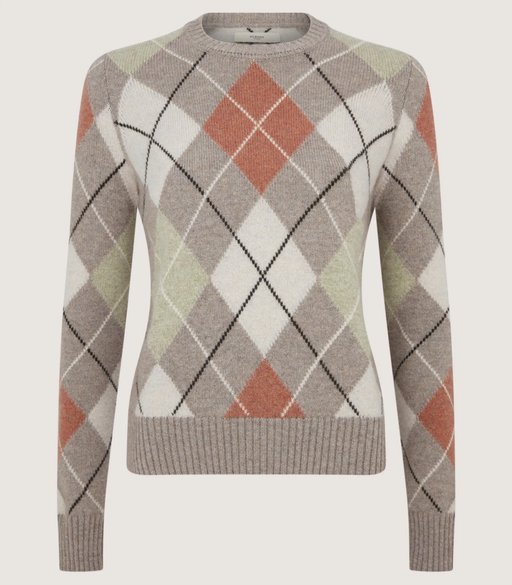 Women Purdey Women's Cashmere Argyle Crew Neck Sweater in Flint