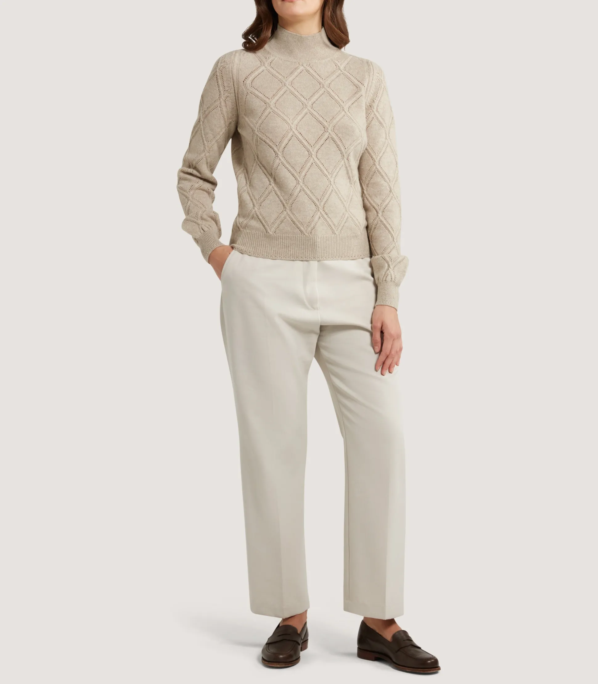 Women Purdey Women's Cashmere Cable Sweater in Oatmeal