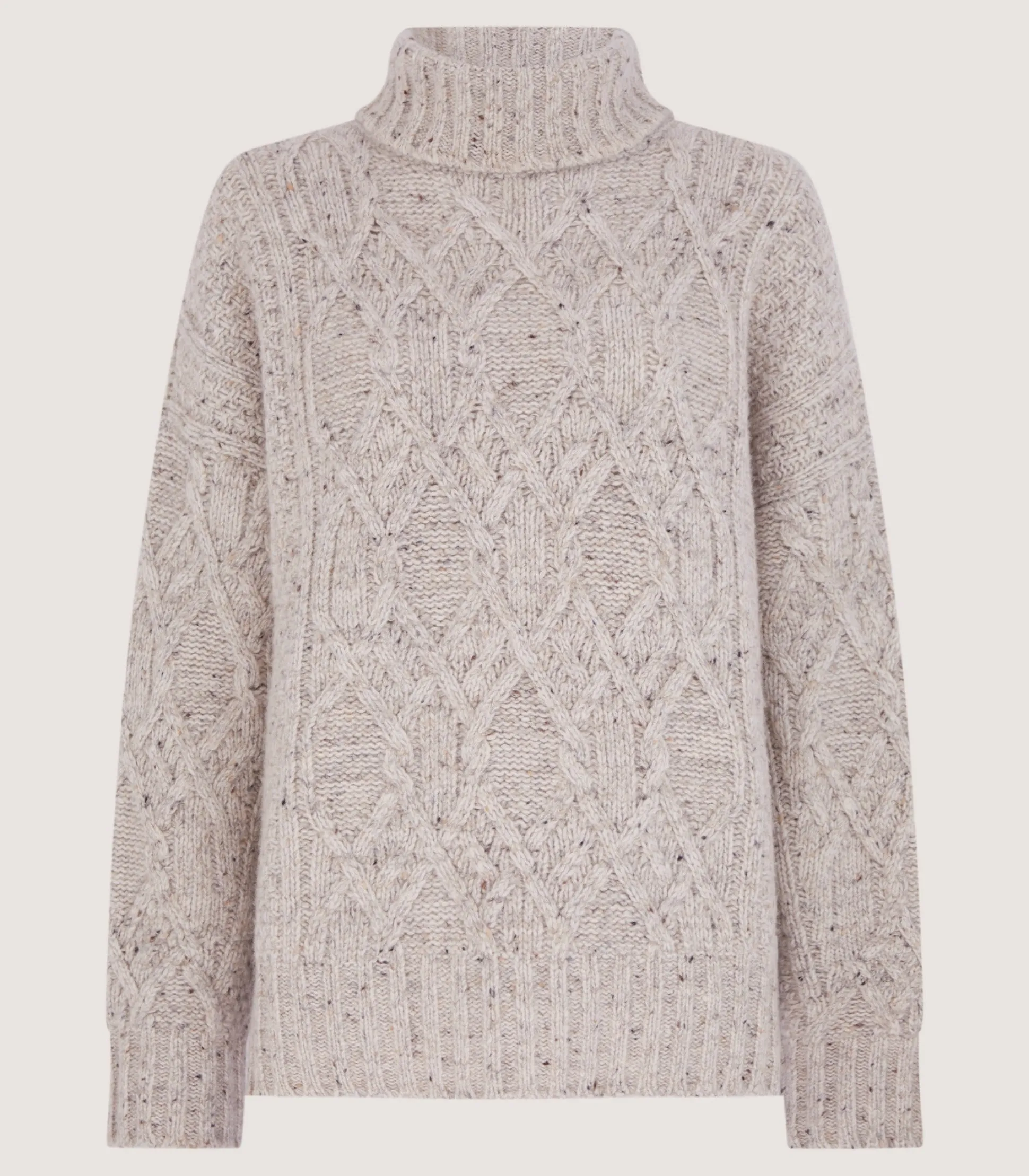 Women Purdey Women's Cashmere Donegal High Neck Tunic Sweater in Ivory