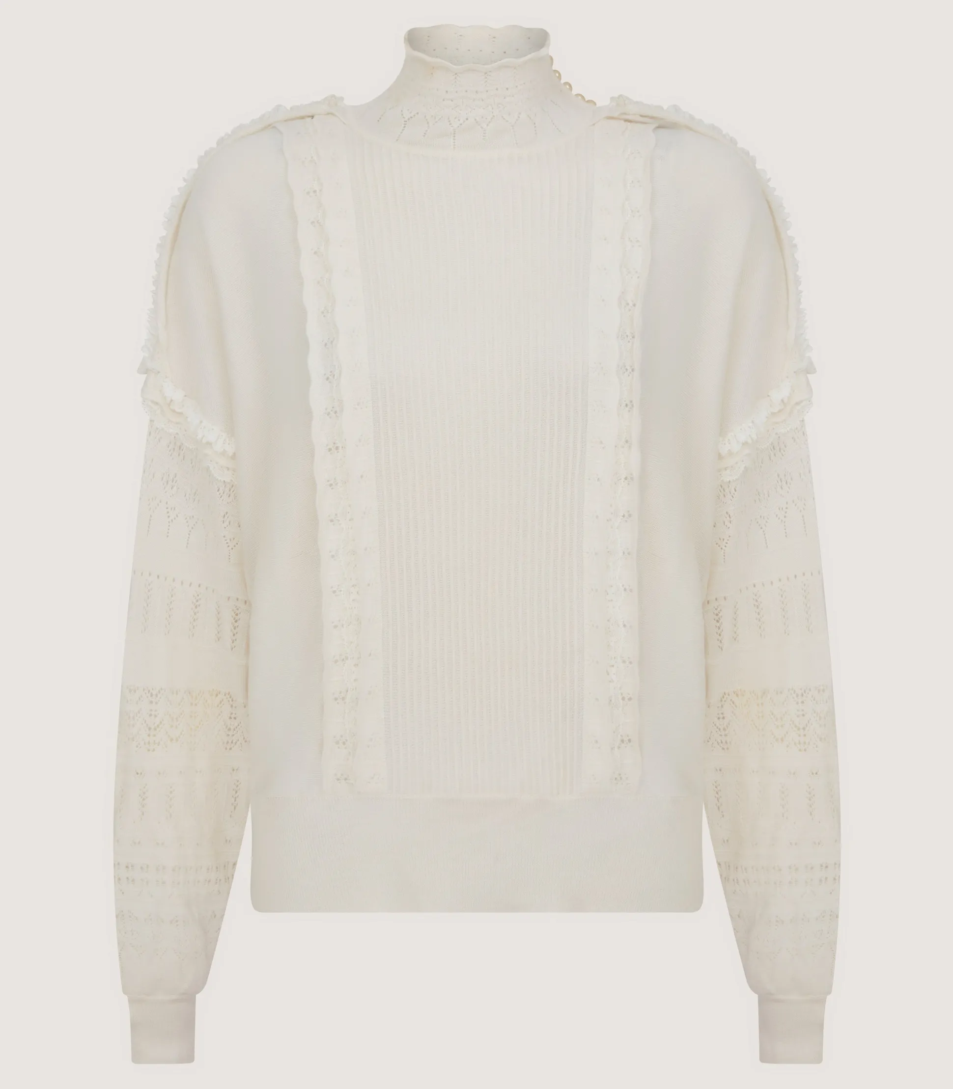 Women Purdey Women's Cashmere Sweater Blouse With Lace Trim In Ivory