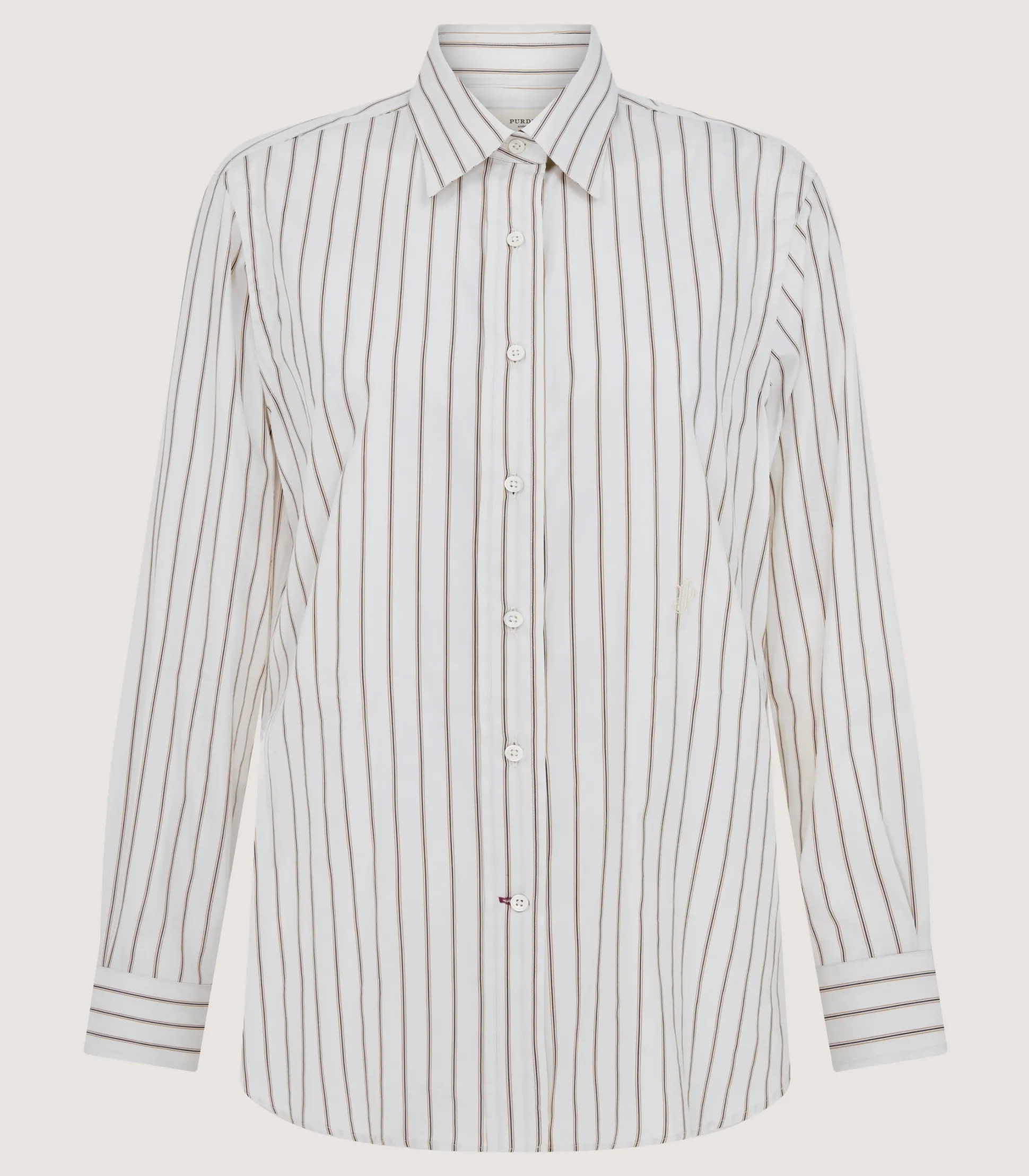 Women Purdey Women's Cotton Silk Stripe Shirt in Pale Stone