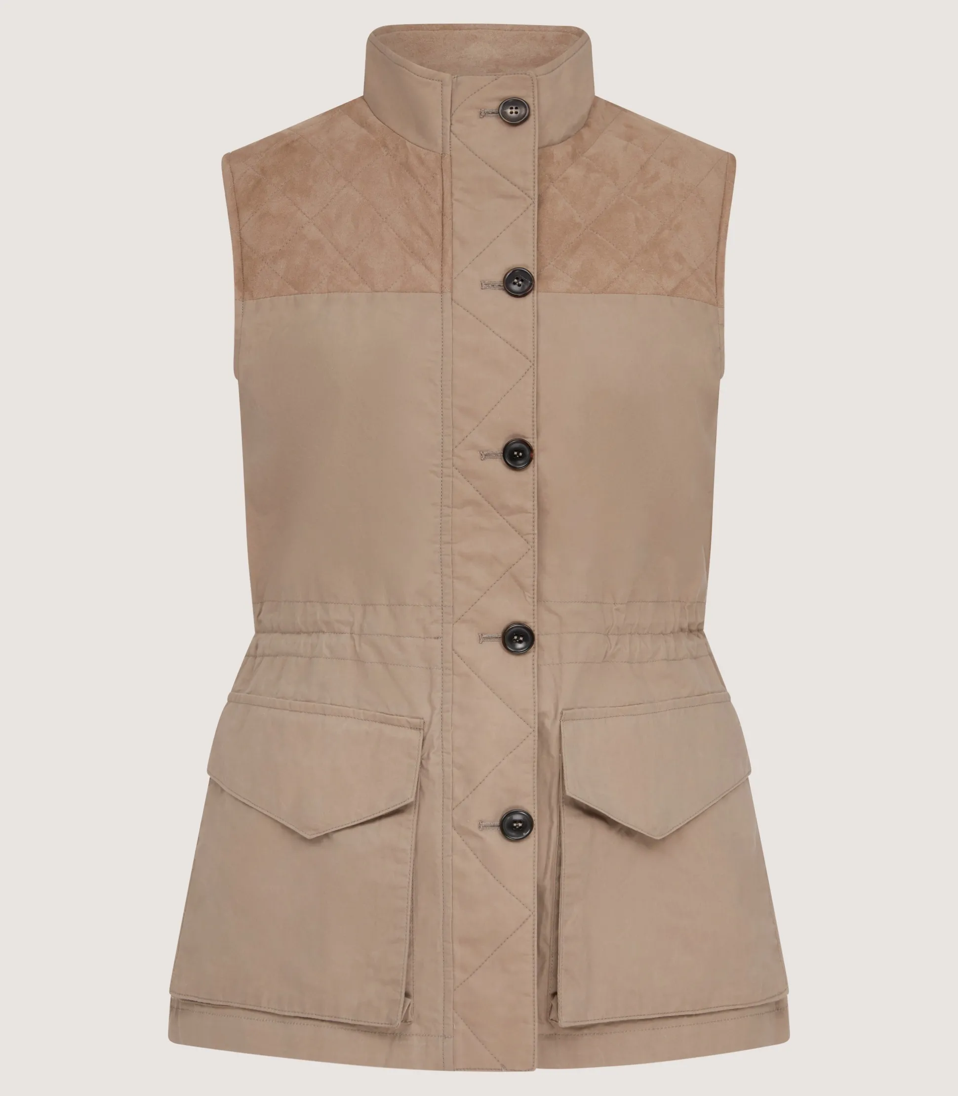 Women Purdey Women's High Collar Dry Wax Summer Sporting Vest In Taupe