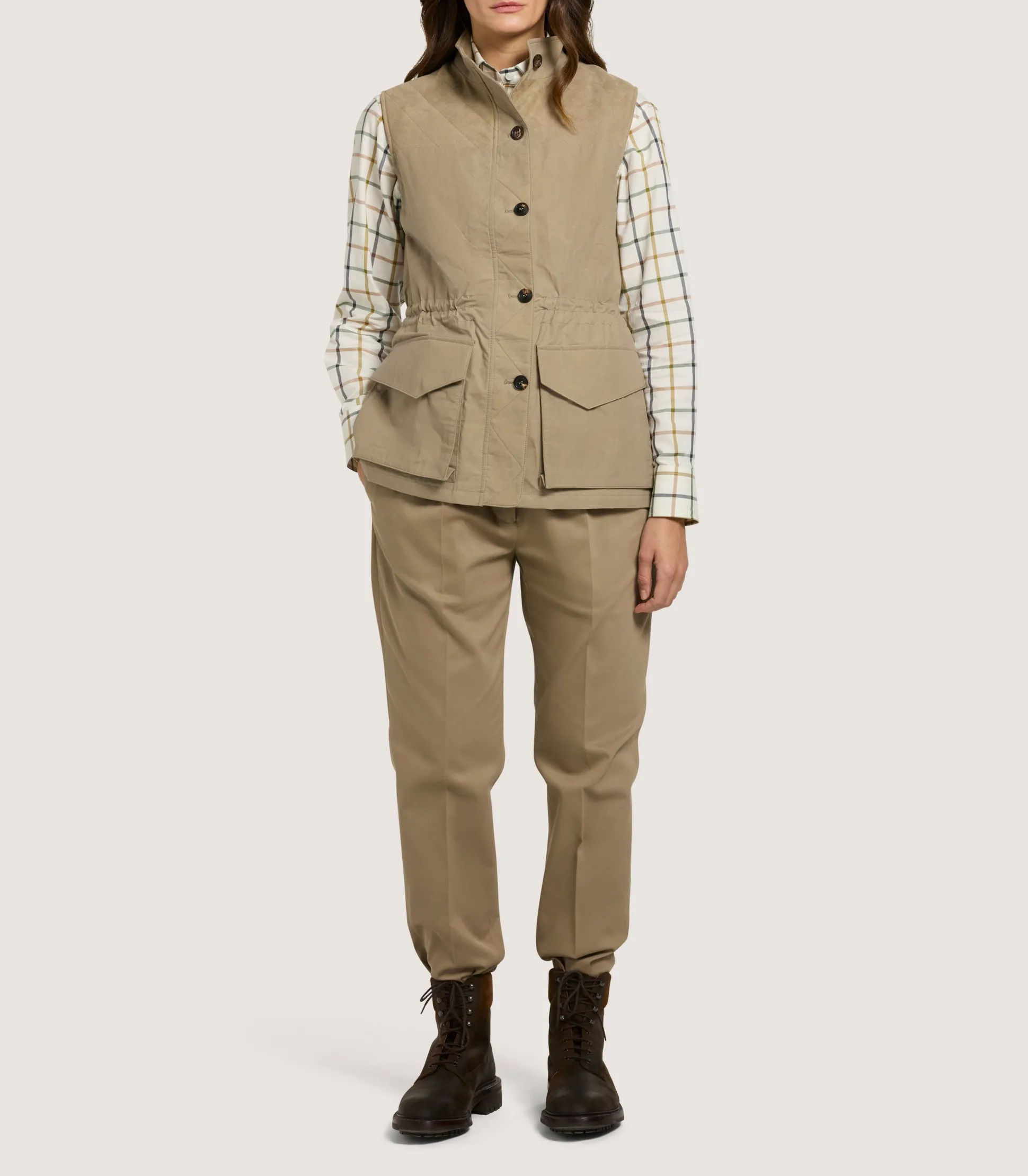 Women Purdey Women's High Collar Dry Wax Summer Sporting Vest In Taupe