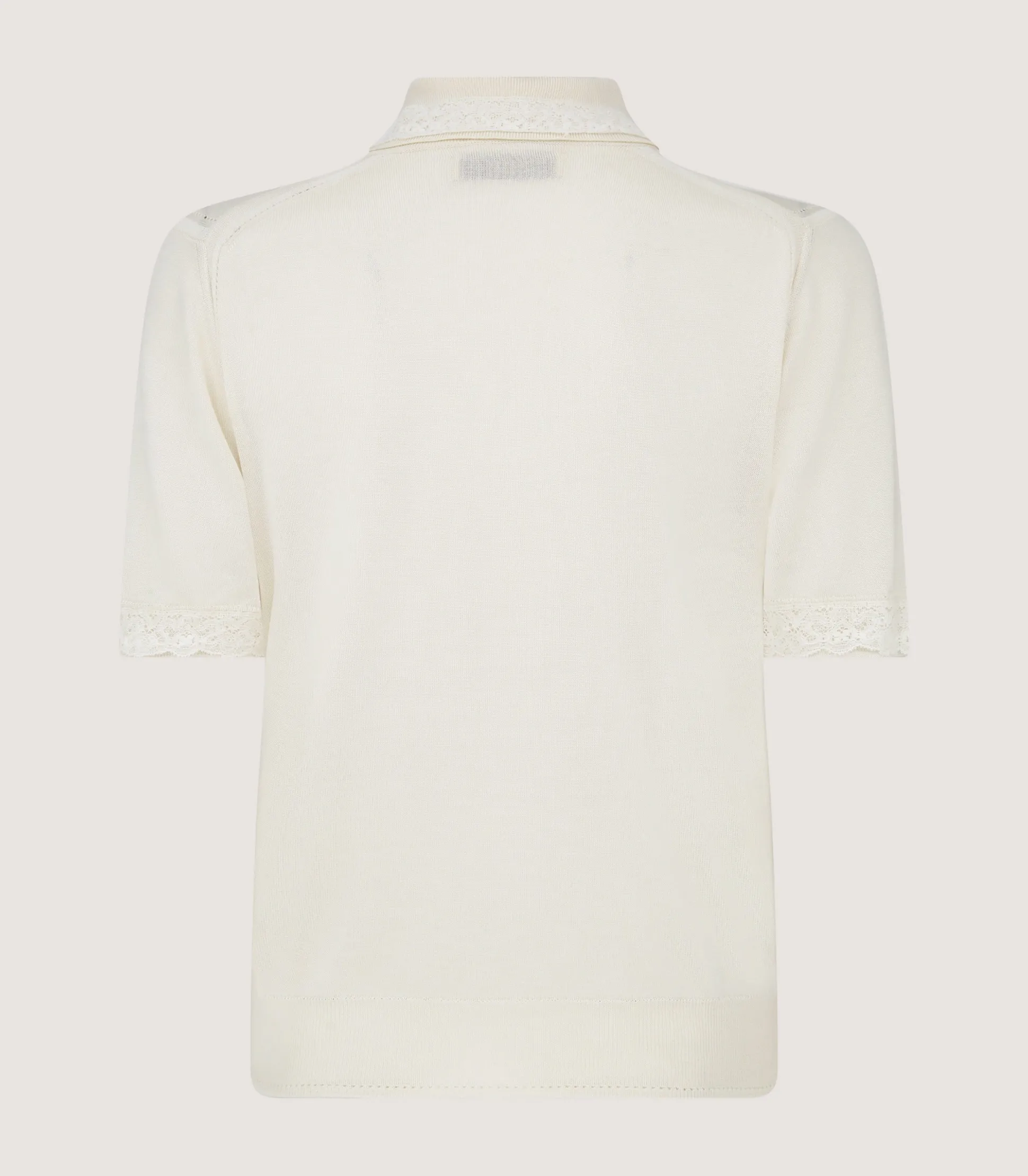 Women Purdey Women's Silk Jersey Polo Shirt with Lace Trim in Ivory