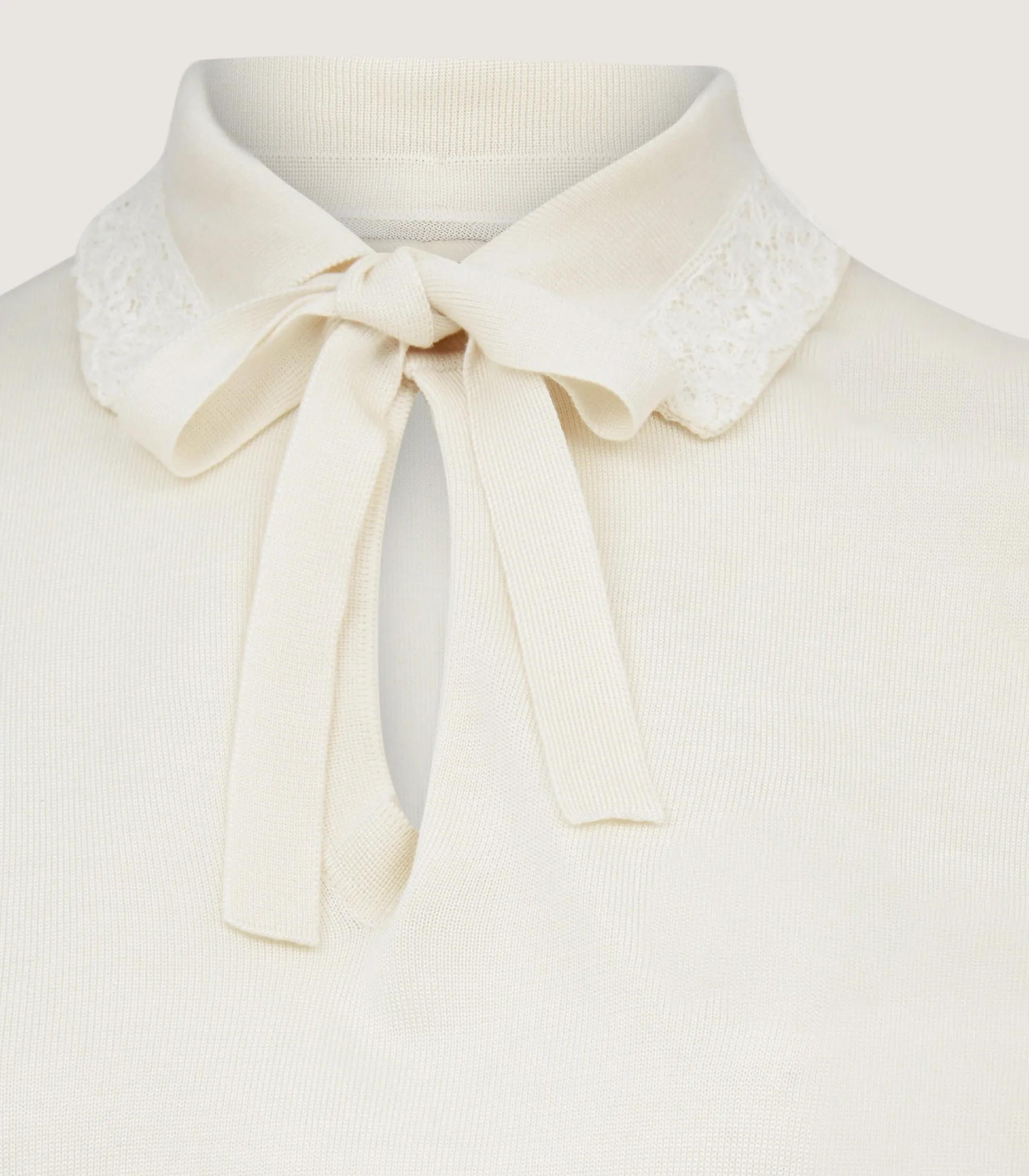 Women Purdey Women's Silk Jersey Polo Shirt with Lace Trim in Ivory