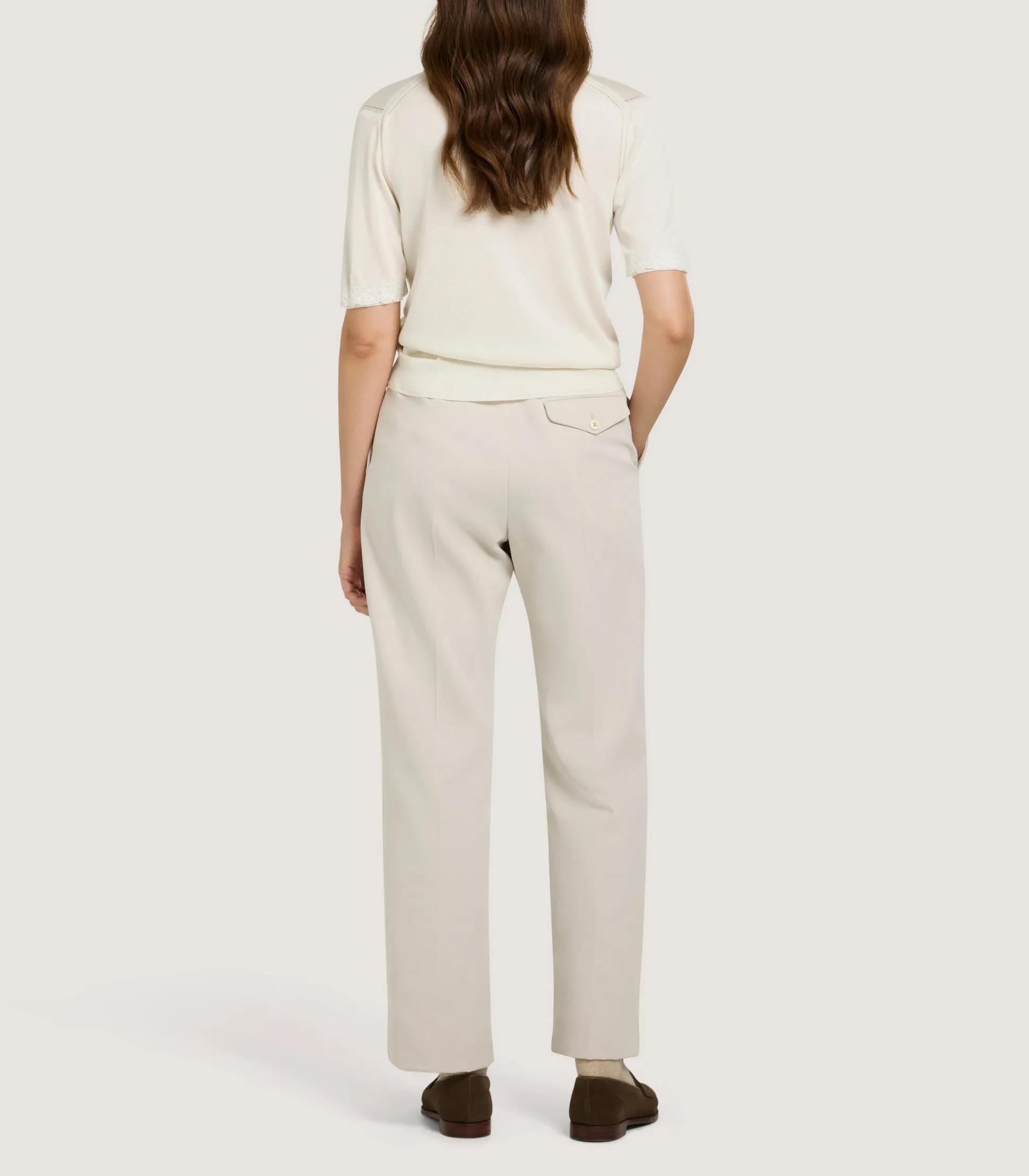 Women Purdey Women's Silk Jersey Polo Shirt with Lace Trim in Ivory