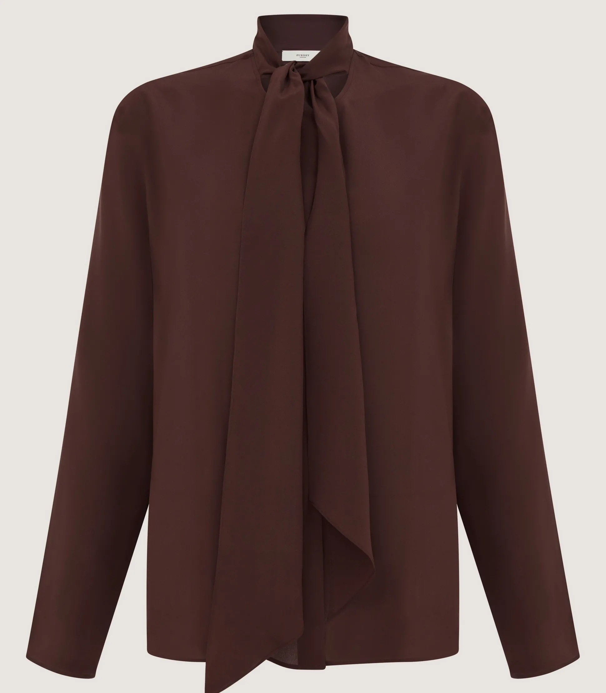 Women Purdey Women's Silk Scarf Neck Blouse in Umber