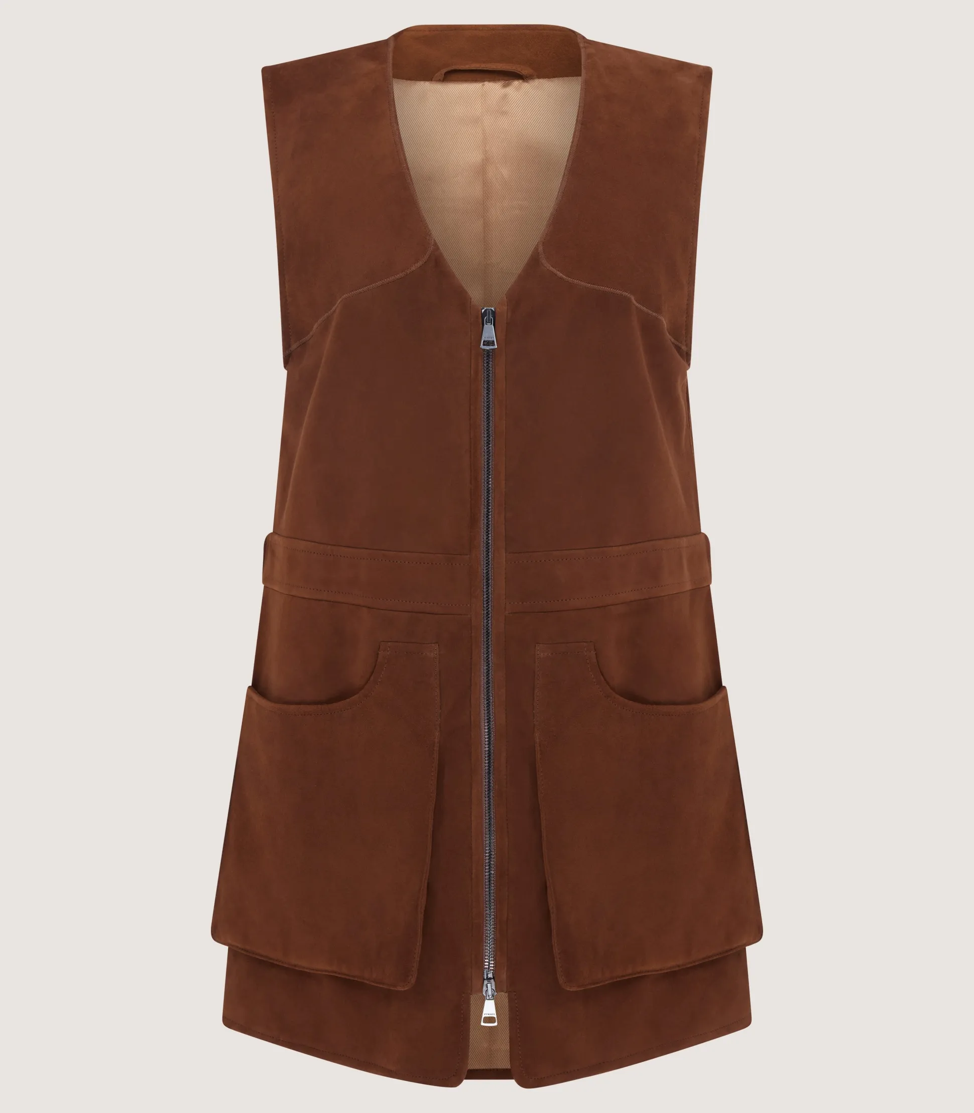 Women Purdey Women's Suede Zipped Sporting Vest in Tan